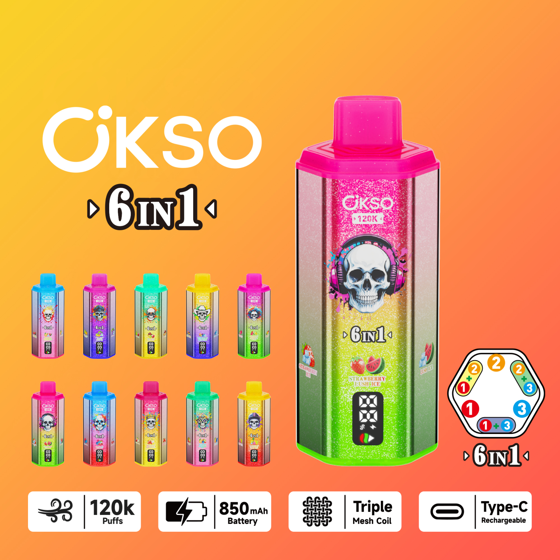 Elfbox Okso 6in1 120K Vape Blue Berry Ice Fs120000 Display  Crystal Twin Vape 120000 E Sigaret Vape