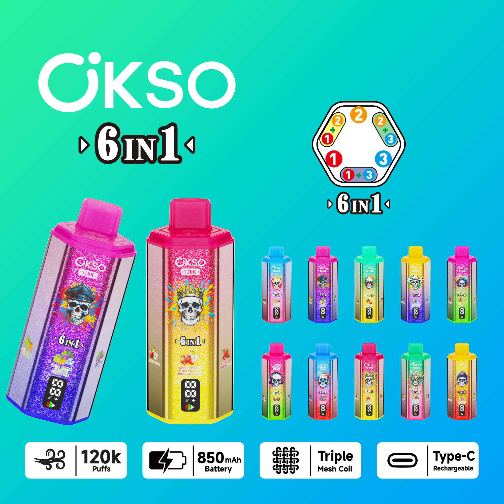 Elfbox Okso 6in1 120K Vape Blue Berry Ice Fs120000 Display  Crystal Twin Vape 120000 E Sigaret Vape