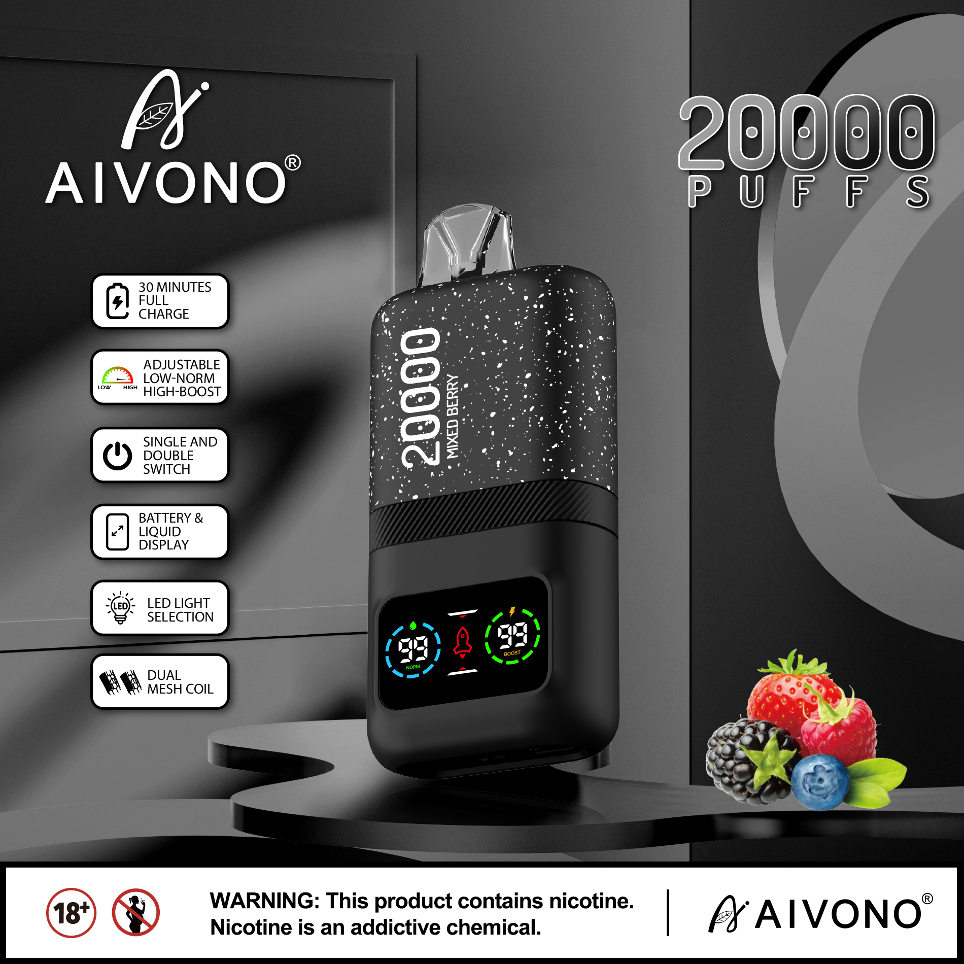 Original Aivono AIM MAGIC 20000 Puffs Smart Screen Vape Disposable Electronic Cigarettes Digital Display Puff 20k 0% 2% 3% 5% 24ml Prefilled Pod Dual Mesh 600mah Rechargeable Battery Pen-Ecloudvaping