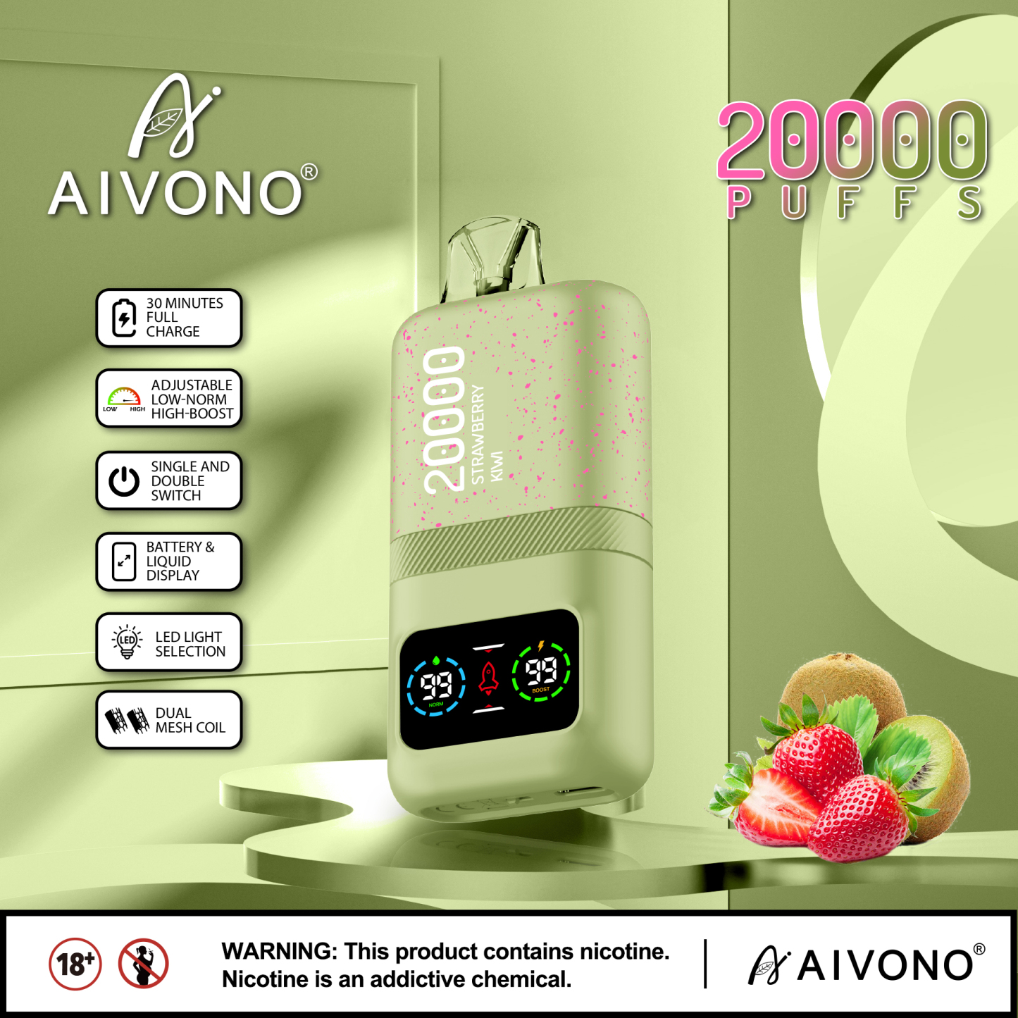 Original Aivono AIM MAGIC 20000 Puffs Smart Screen Vape Disposable Electronic Cigarettes Digital Display Puff 20k 0% 2% 3% 5% 24ml Prefilled Pod Dual Mesh 600mah Rechargeable Battery Pen-Ecloudvaping