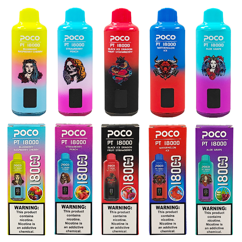 EU Warehouse Poco PT18000 Puffs 18000 Vapers Disposable Vape Pen E Cigarette Puff 18K Vape with Display Screen Wholesale Cigarette