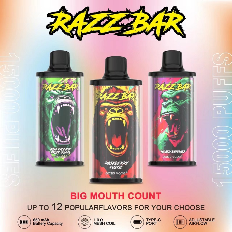 Razzbar 15K Puff Disposable Vape Pen E Cigarette 15000 Puffs Razz Bar Disposable Vape Tobacco