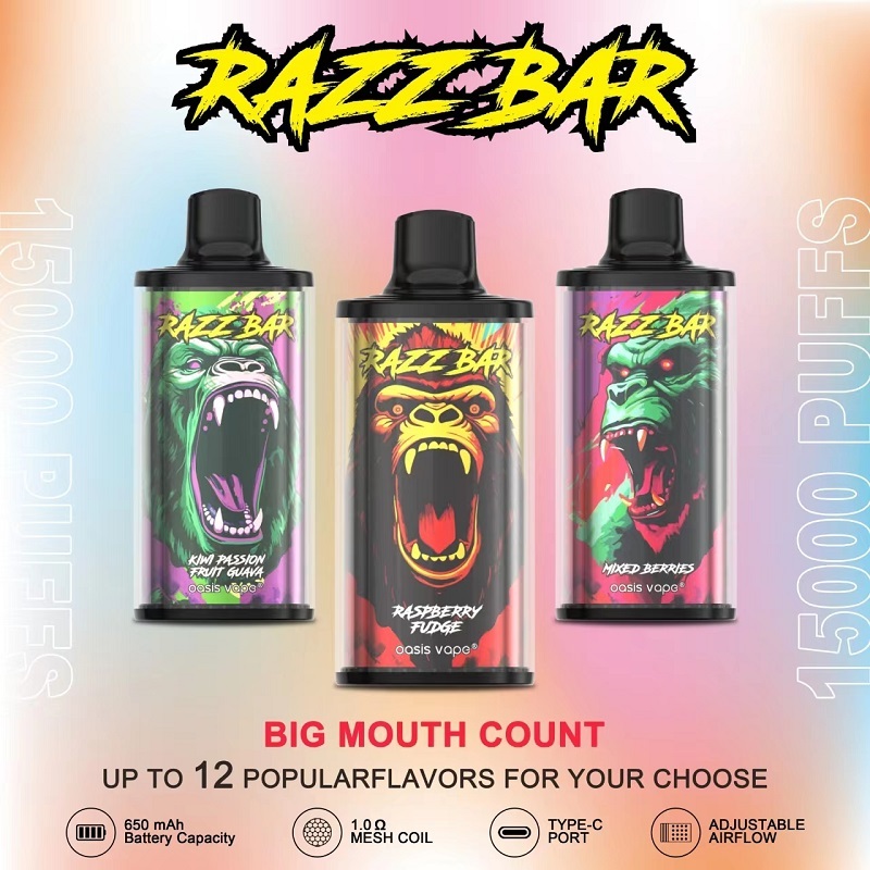 Razzbar 15K Puff Disposable Vape Pen E Cigarette 15000 Puffs Razz Bar Disposable Vape Tobacco