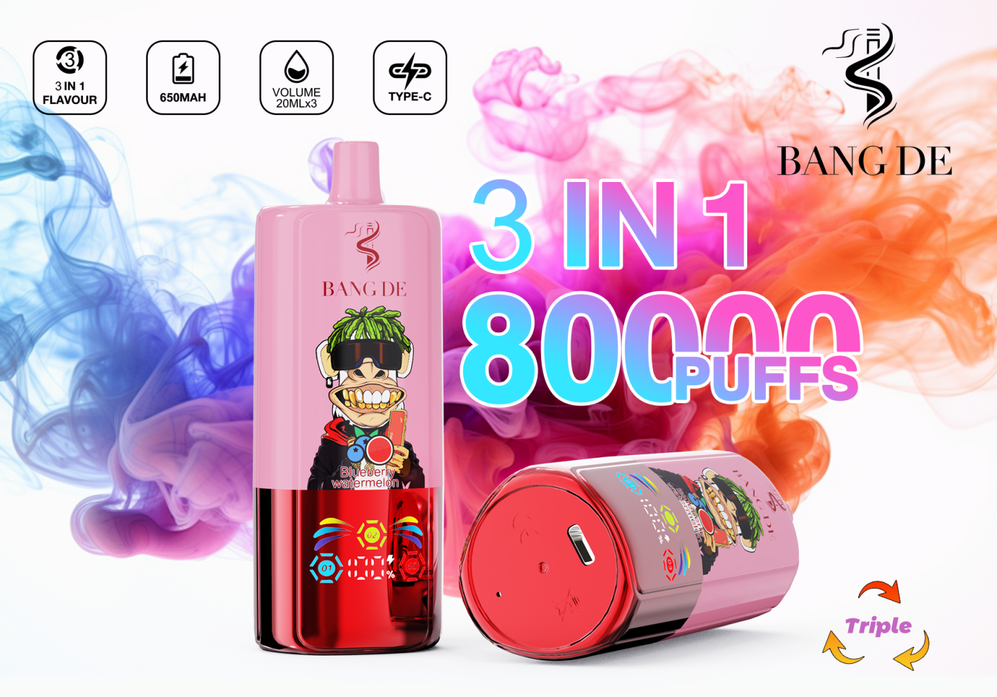  Bang DE 80000 Puffs Triple Flavors Vape Pen 80K 75K 60K 50K Pocket Hookah Factory Price Disposable Electronic Cigarette