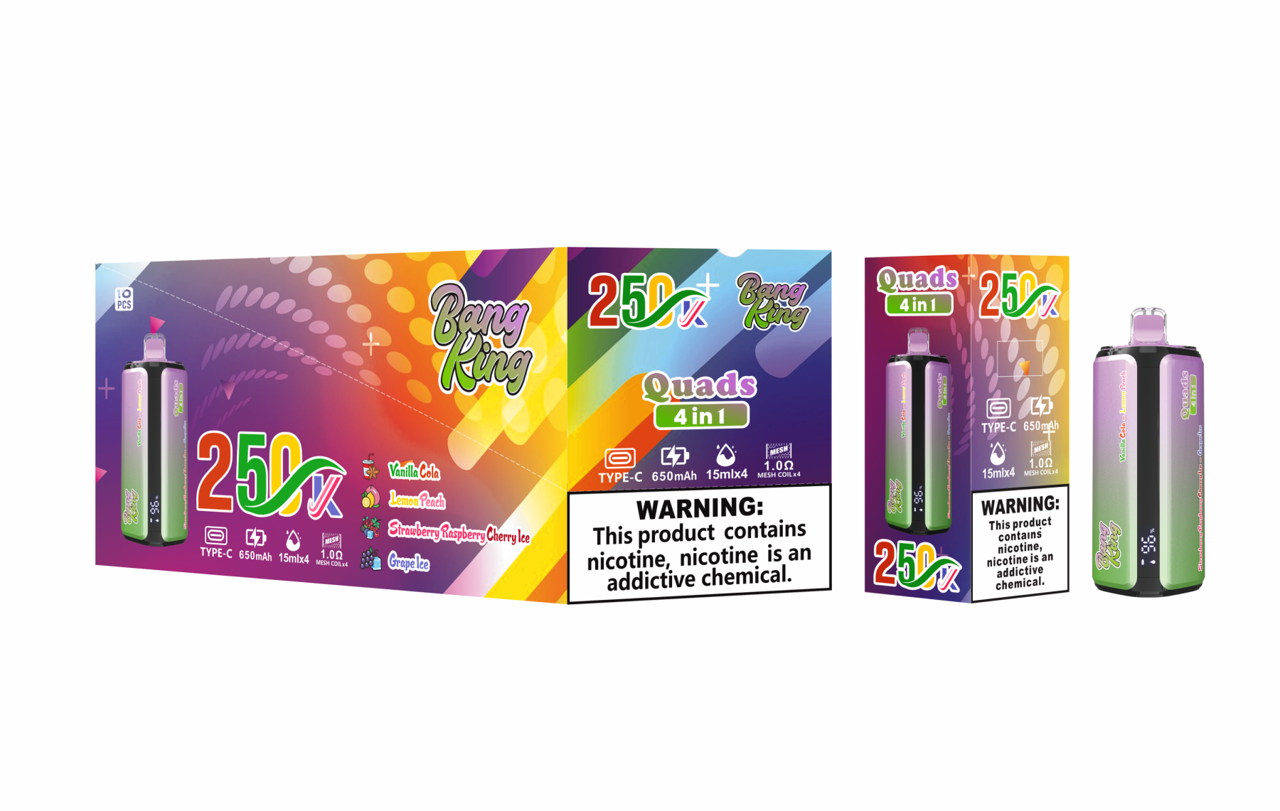 EU Warehouse Bang King Vape 4 in 1 250K Puff Vape 250000 Puff Disposable Vape Best Vape Disposable Vape 200K 300K Bang Ecigs Spain Germany Stock
