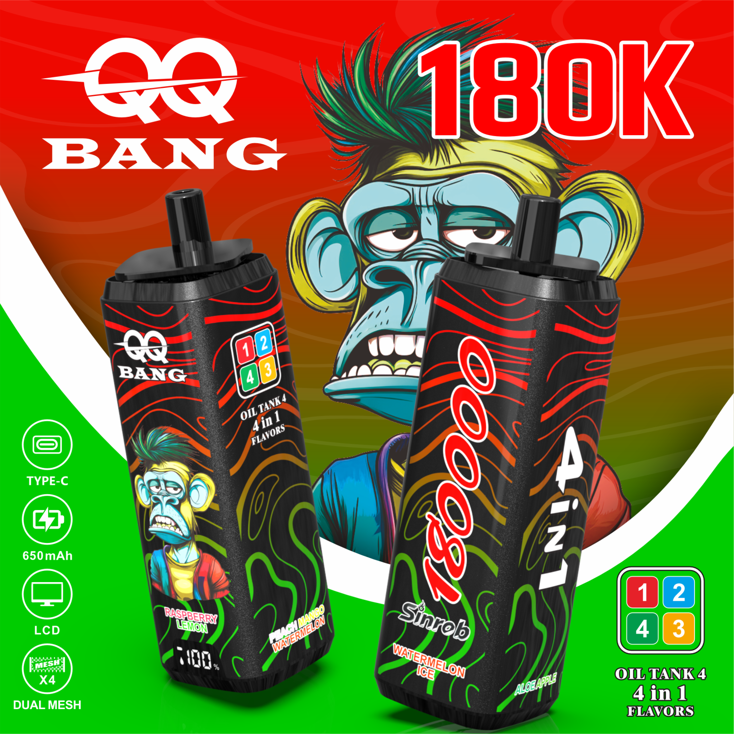 QQ Bang 180000 Puff 12 Flavors 4 in 1 Electronic Cigarette Disposable Vape Pod Disposable Vape Best Vape Disposable Vape 200K 300K Bang Ecigs Spain Germany