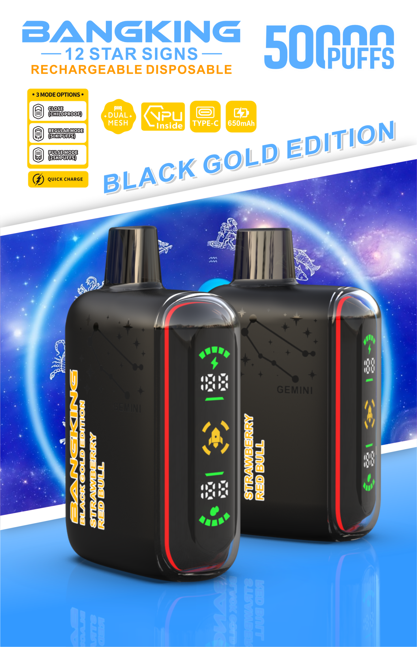  Bang King 50000 Puffs Black Gold Edition Bang Vape 50K 100K 300K Puffs Disposable E-Cigarette Desechables