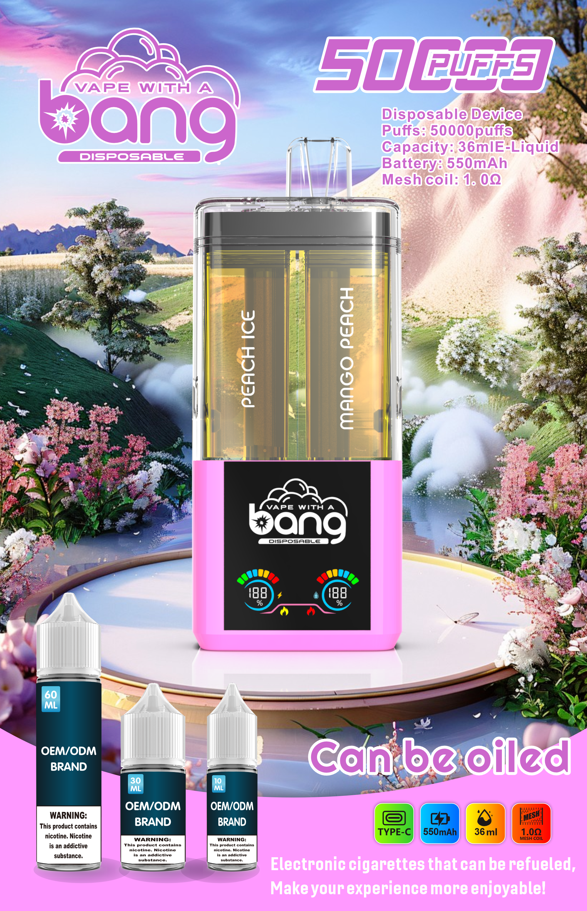  Bang 50000 Puff Vape 50K Disposable E-Cigarette E Hookah Charger Can Be Oiled Pocket Hookah