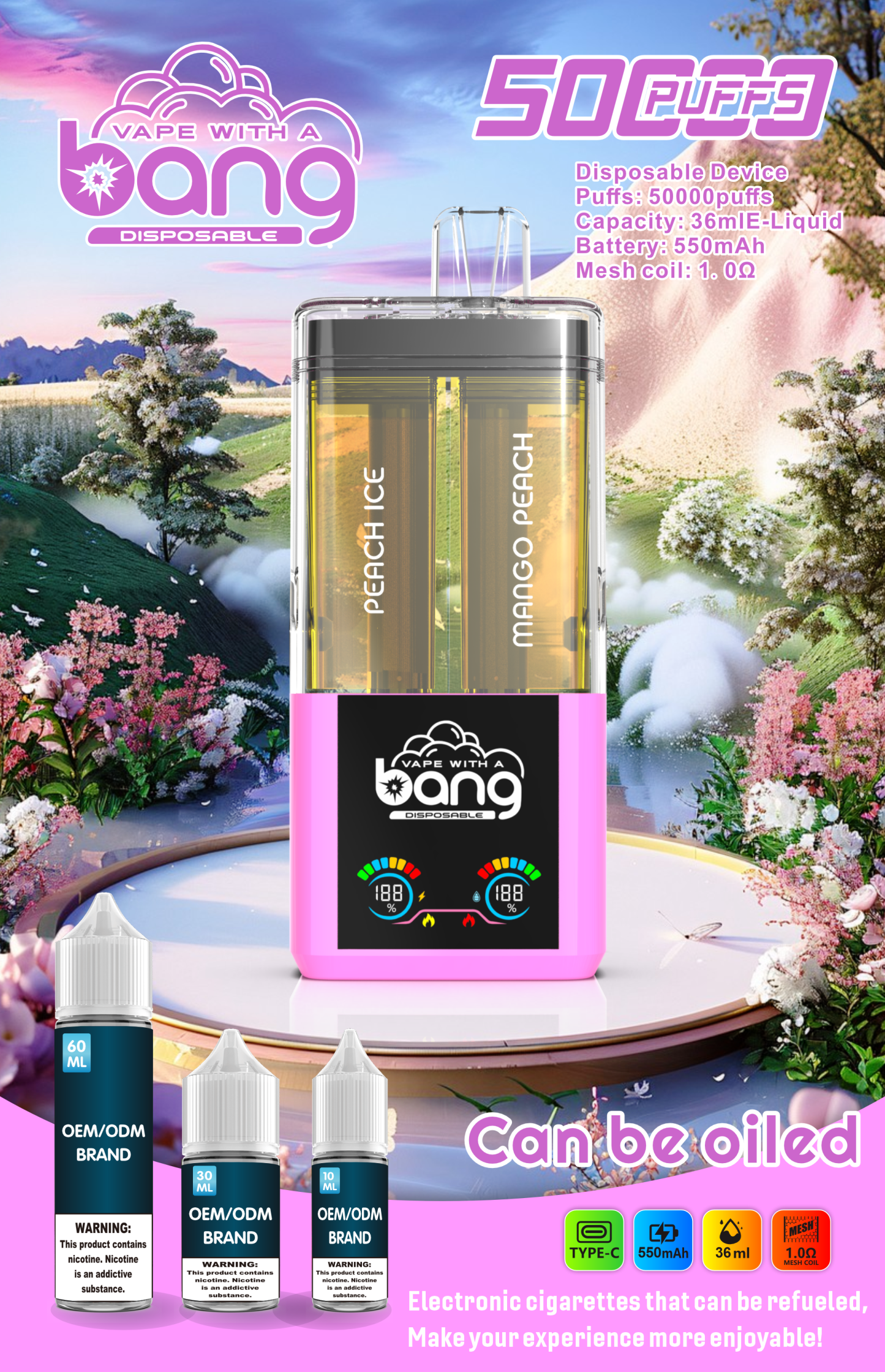  Bang 50000 Puff Vape 50K Disposable E-Cigarette E Hookah Charger Can Be Oiled Pocket Hookah