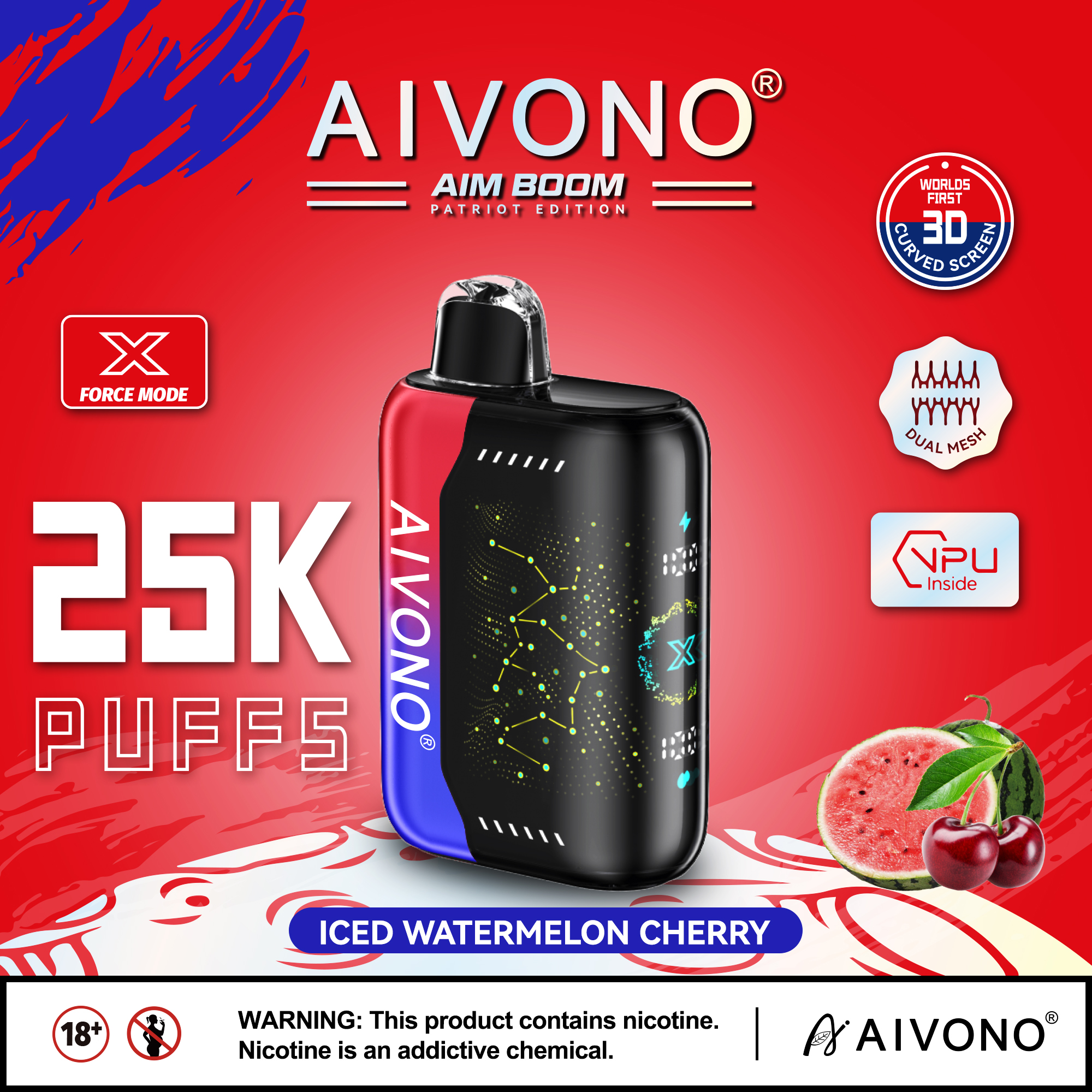 Original Aivono Aim Boom 25000 Puffs Nicotine Salt Content: 5% /3%/2%/0% Disposable Electronic Cigarette Fruit Flavor Latest Starry Screen Factory