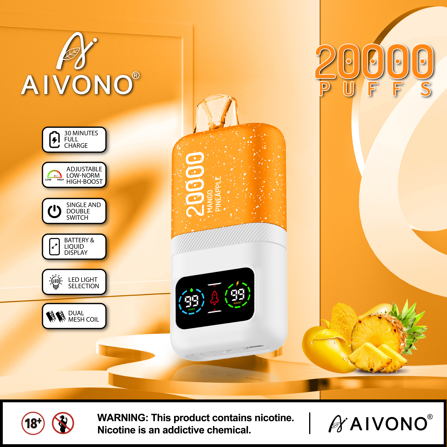 Original Aivono AIM MAGIC 20000 Puffs Smart Screen Vape Disposable Electronic Cigarettes Digital Display Puff 20k 0% 2% 3% 5% 24ml Prefilled Pod Dual Mesh 600mah Rechargeable Battery Pen-Ecloudvaping