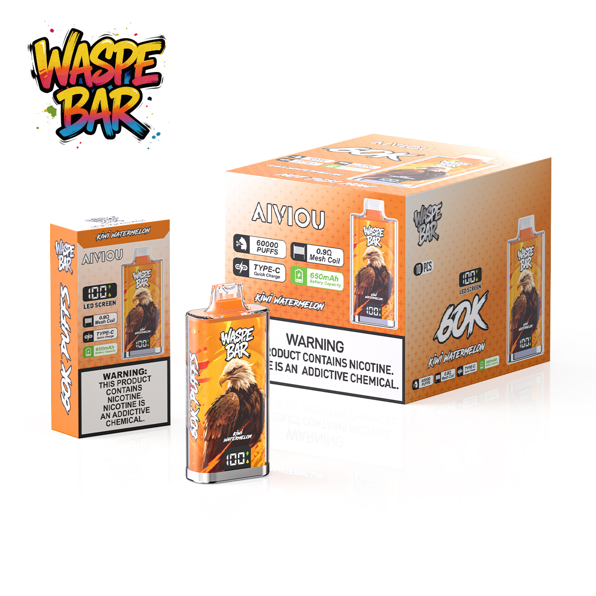 Waspe Bar 60K 60000 Puffs Disposable Vape Pen Multiple Flavors Rechargeable Mesh Coil Vape 60000 Puffs Disposable Vape Wholesale Vape Rechargeable Vape