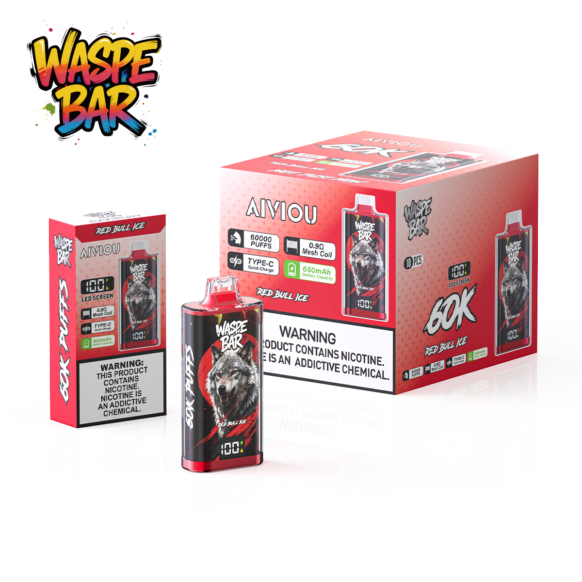 Waspe Bar 60K 60000 Puffs Disposable Vape Pen Multiple Flavors Rechargeable Mesh Coil Vape 60000 Puffs Disposable Vape Wholesale Vape Rechargeable Vape