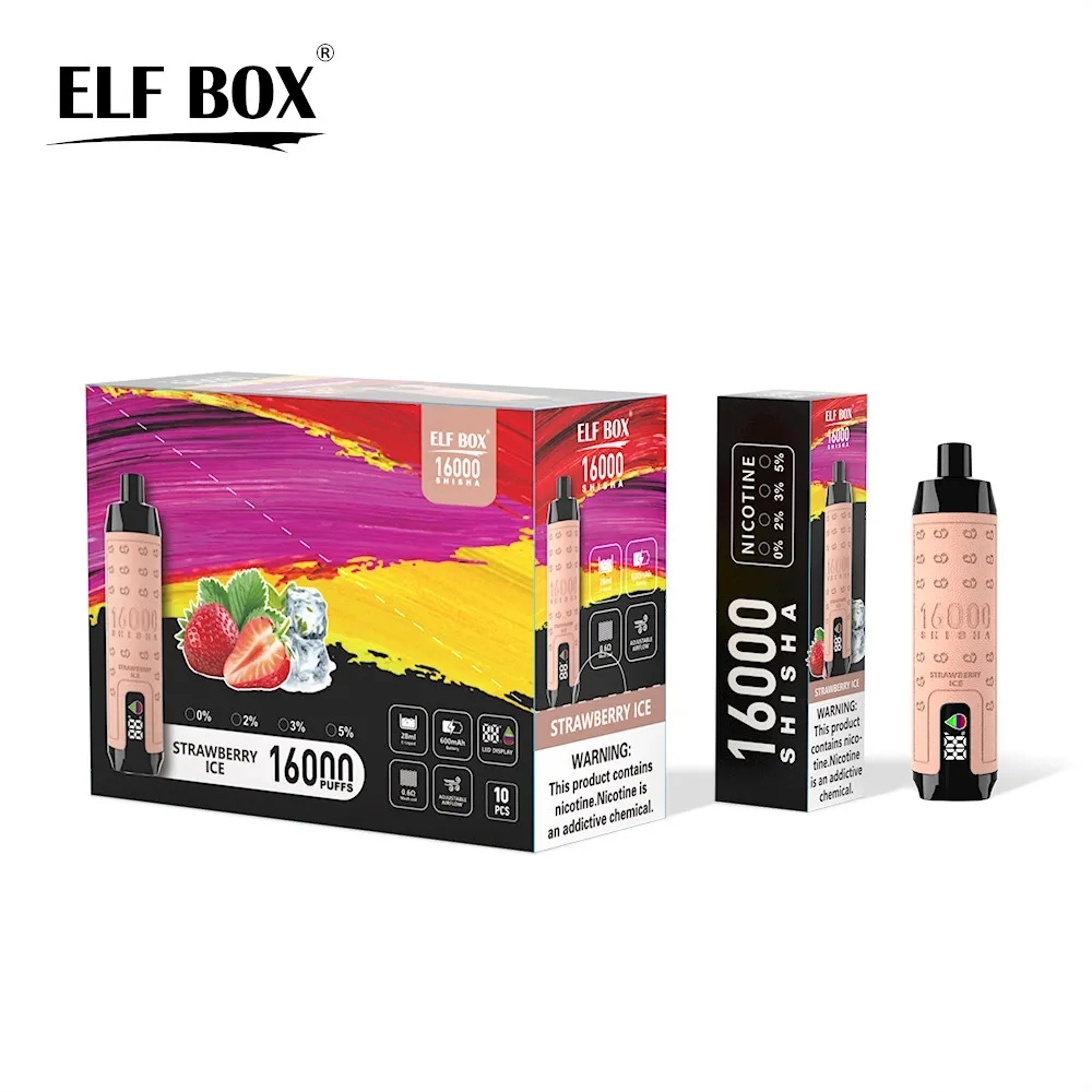  Original Elf Box Shisha 16000 Puffs Puff 16k Disposable Vape LED Display Mesh Coil DESIRE AL fakher crown bar Adjustable Airflow Pre-filled 28ml Rechargeable -Ecloudvaping