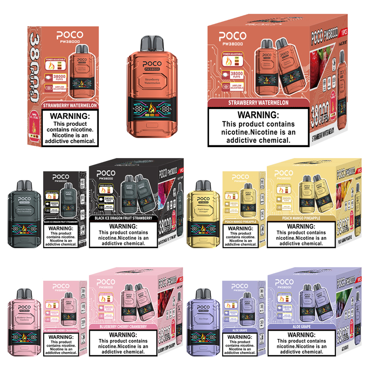 Poco Vape Vaper 38000 38K Puffs Rechargeable Disposable Variable Voltage Big Vapor Electronic Cigarette Visible Poco Sc3000 Vapor Smoke Vape