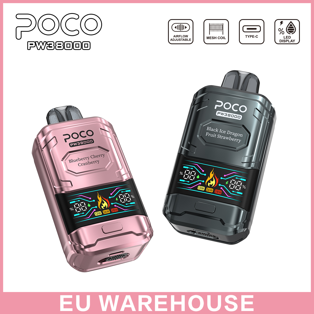 Poco Vape Vaper 38000 38K Puffs Rechargeable Disposable Variable Voltage Big Vapor Electronic Cigarette Visible Poco Sc3000 Vapor Smoke Vape