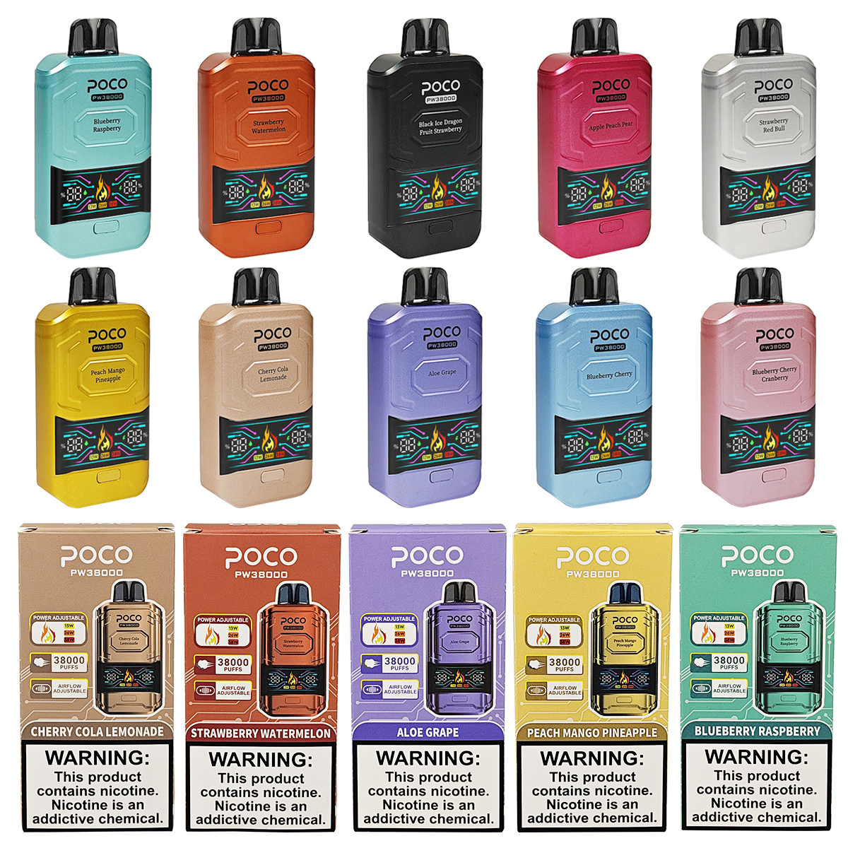 Poco Vape Vaper 38000 38K Puffs Rechargeable Disposable Variable Voltage Big Vapor Electronic Cigarette Visible Poco Sc3000 Vapor Smoke Vape