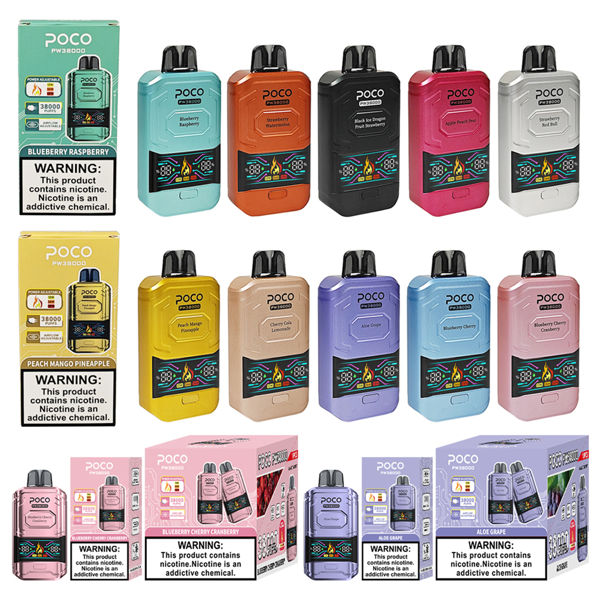 Poco Vape Vaper 38000 38K Puffs Rechargeable Disposable Variable Voltage Big Vapor Electronic Cigarette Visible Poco Sc3000 Vapor Smoke Vape