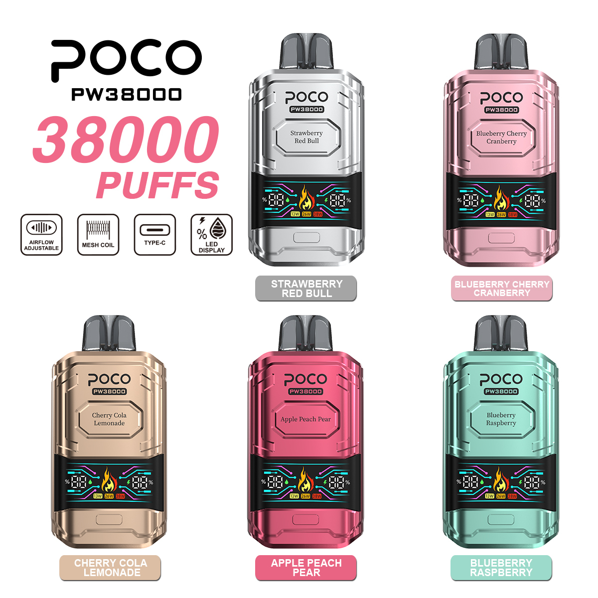 Poco Vape Vaper 38000 38K Puffs Rechargeable Disposable Variable Voltage Big Vapor Electronic Cigarette Visible Poco Sc3000 Vapor Smoke Vape