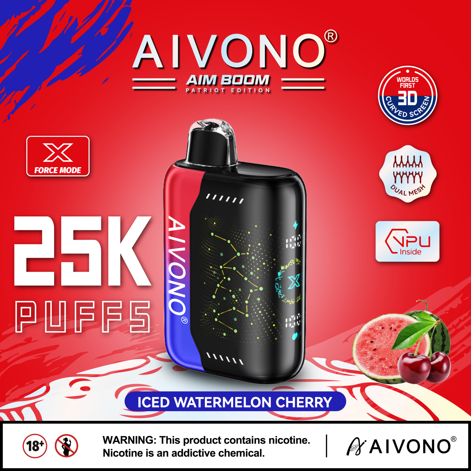 Original Aivono Aim Boom 25000 Puffs Nicotine Salt Content: 5% /3%/2%/0% Disposable Electronic Cigarette Fruit Flavor Latest Starry Screen Factory