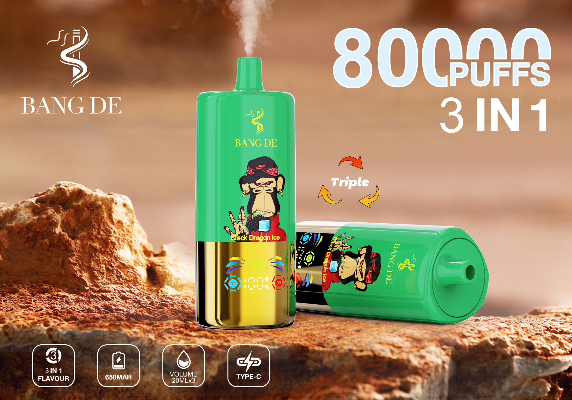  Bang DE 80000 Puffs Triple Flavors Vape Pen 80K 75K 60K 50K Pocket Hookah Factory Price Disposable Electronic Cigarette