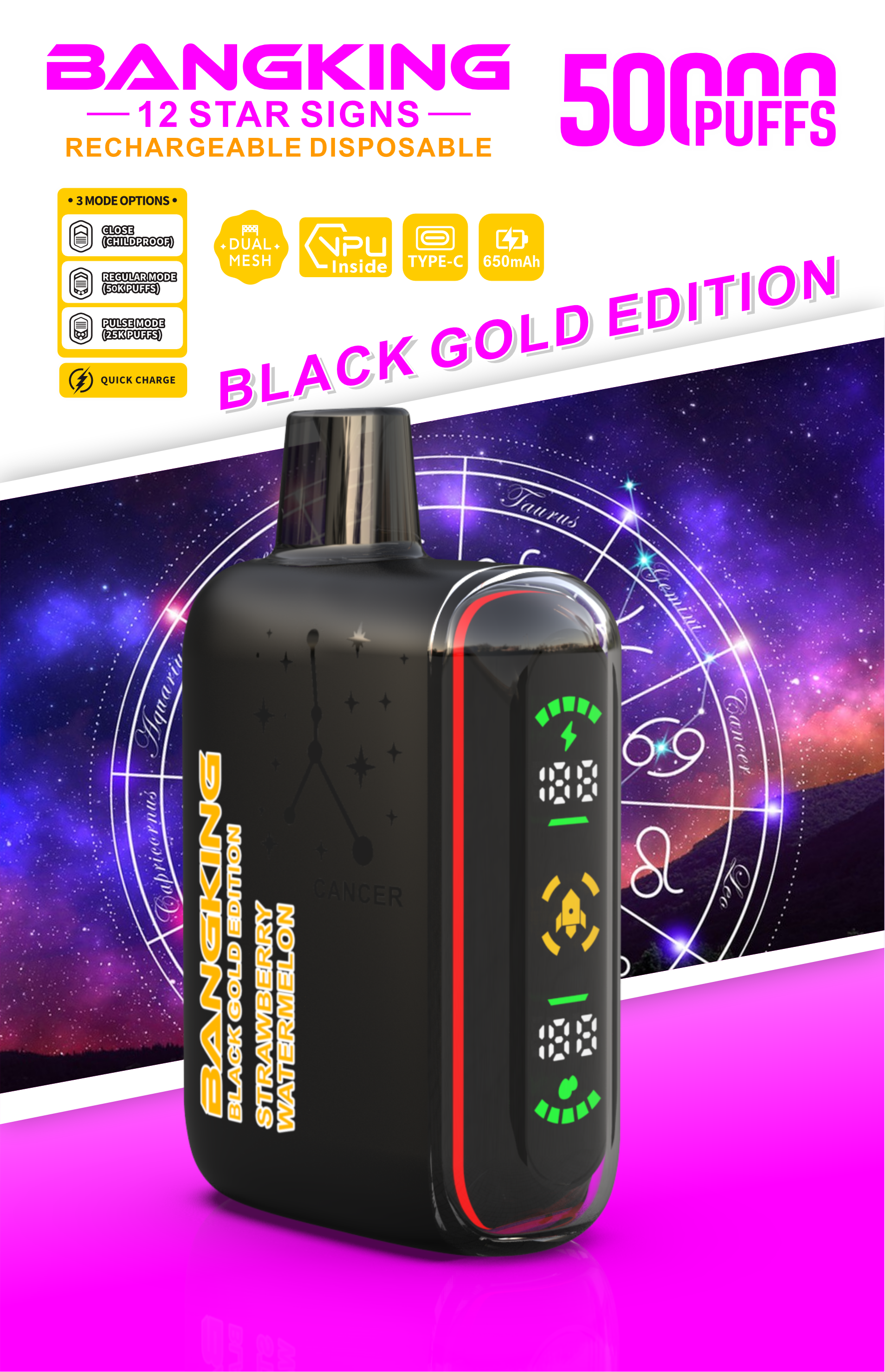  Bang King 50000 Puffs Black Gold Edition Bang Vape 50K 100K 300K Puffs Disposable E-Cigarette Desechables