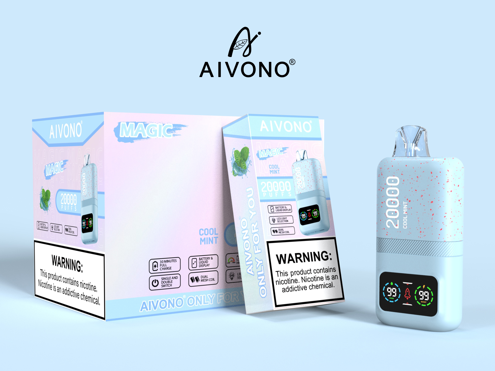 Original Aivono AIM MAGIC 20000 Puffs Smart Screen Vape Disposable Electronic Cigarettes Digital Display Puff 20k 0% 2% 3% 5% 24ml Prefilled Pod Dual Mesh 600mah Rechargeable Battery Pen-Ecloudvaping