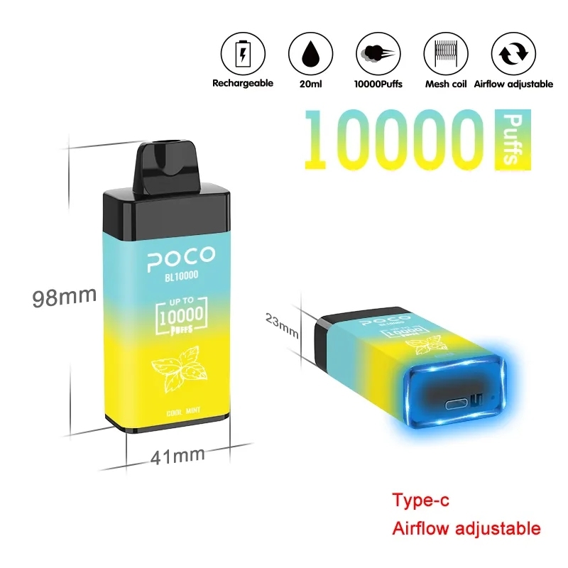 EU USA Warehouse Original 10000 Puffs Disposable Vape Poco Bl10000 Electronic Cigarette Vape Pen Rechargeable Airflow Adjustable 20ml 15 Flaovrs-Ecloudvaping