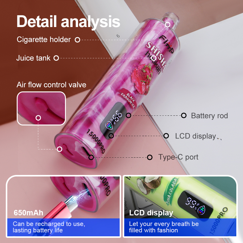 Original Fihp Shisha Hookah 15000PRO Mesh Coil 6mg Nicotine Puff 15K Wholesale E Cigarettes Pocket Hookah