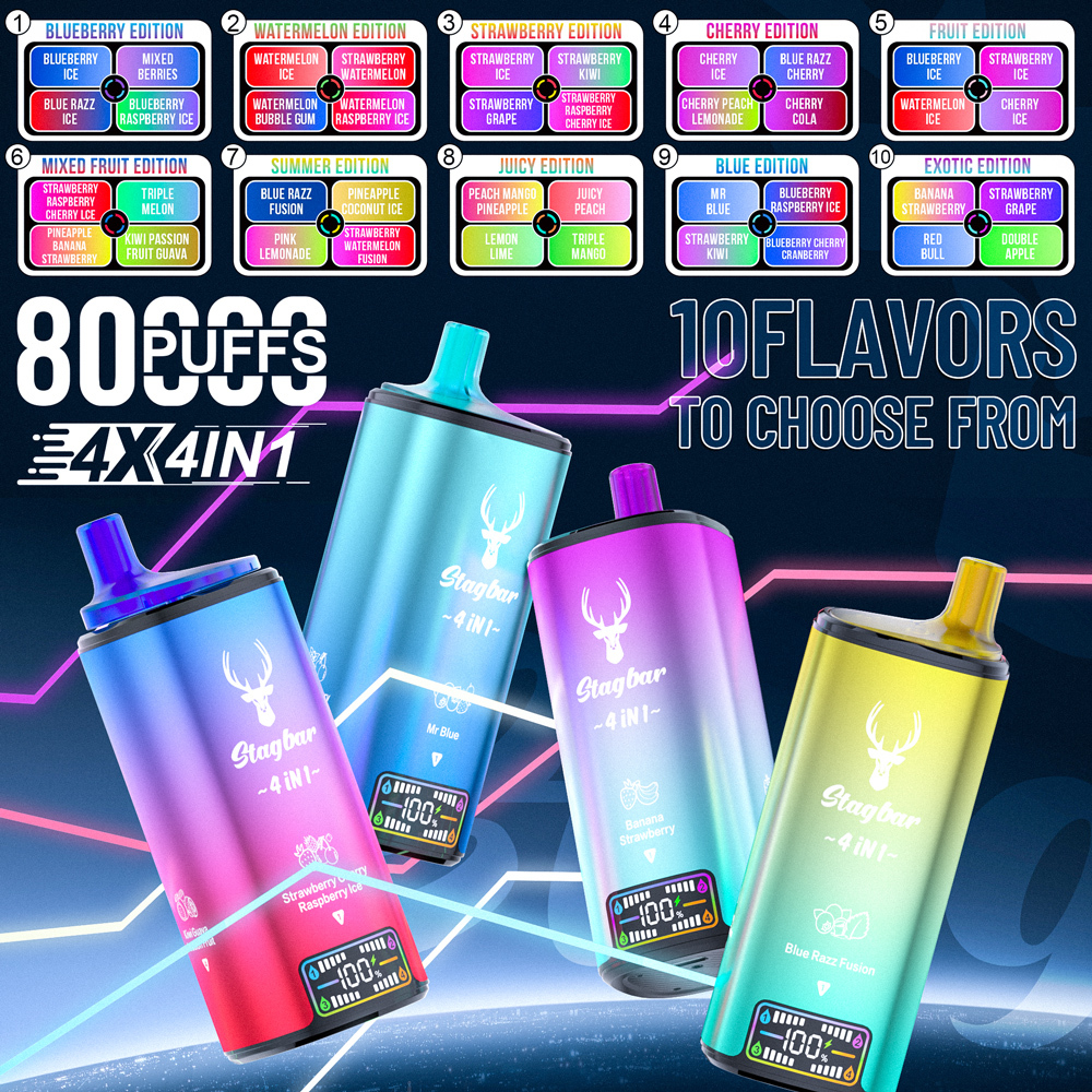 Stag Bar 80000 Puff 4in1 Flavors Disposable Vape 30000 30K 40000 40K 50K 60K Puffs Vapors Electronic Cigarette