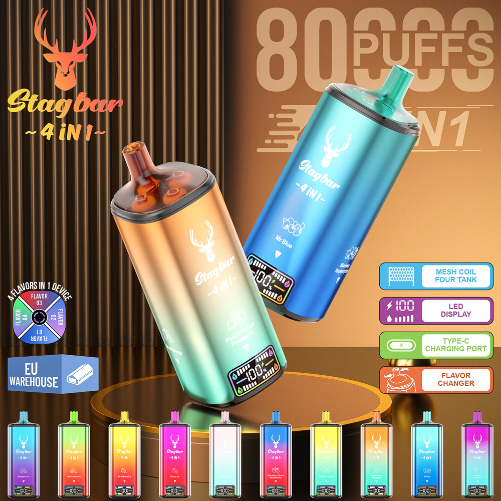 Stag Bar 80000 Puff 4in1 Flavors Disposable Vape 30000 30K 40000 40K 50K 60K Puffs Vapors Electronic Cigarette