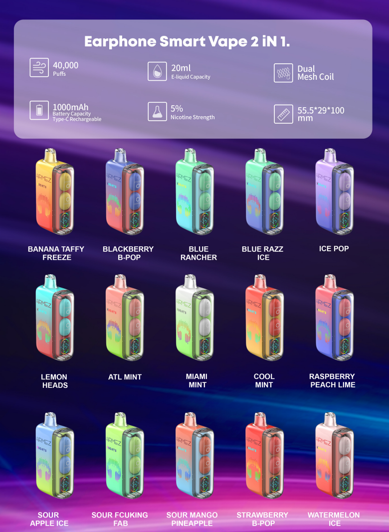 EU Warehouse High Quality Vape Airmez Xbeat Earphone Vaper 40000 Puff 40K Smart E Cigarette Pod Wholesale Rechargeable Video Disposable Vape Poland