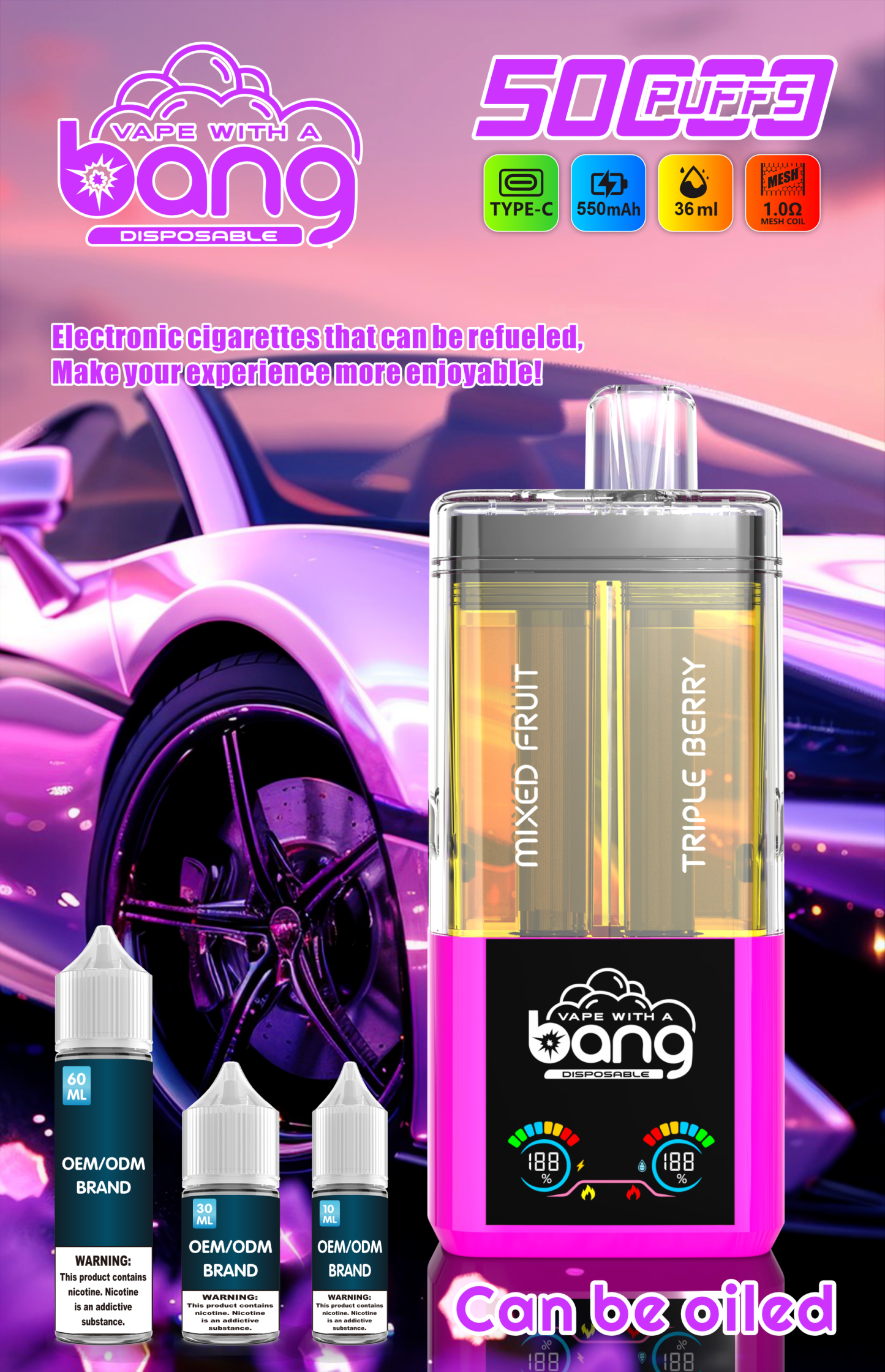  Bang 50000 Puff Vape 50K Disposable E-Cigarette E Hookah Charger Can Be Oiled Pocket Hookah