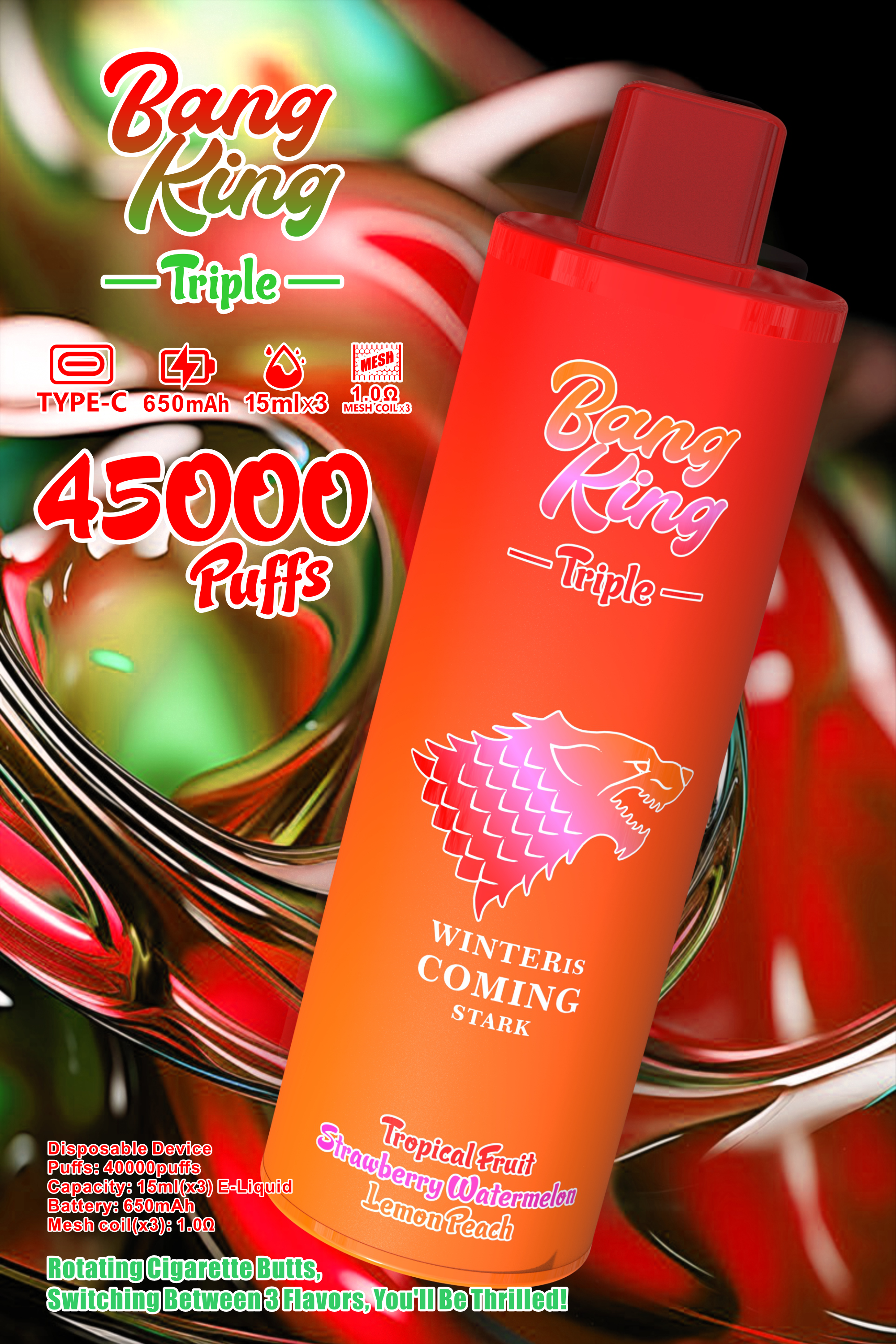 Bang King 45000 Puff Electronic Cigarette Wholesale I Vape 40000 35000 45000 Vaper 3 Flavor in 1 Disposable Vape E Cig