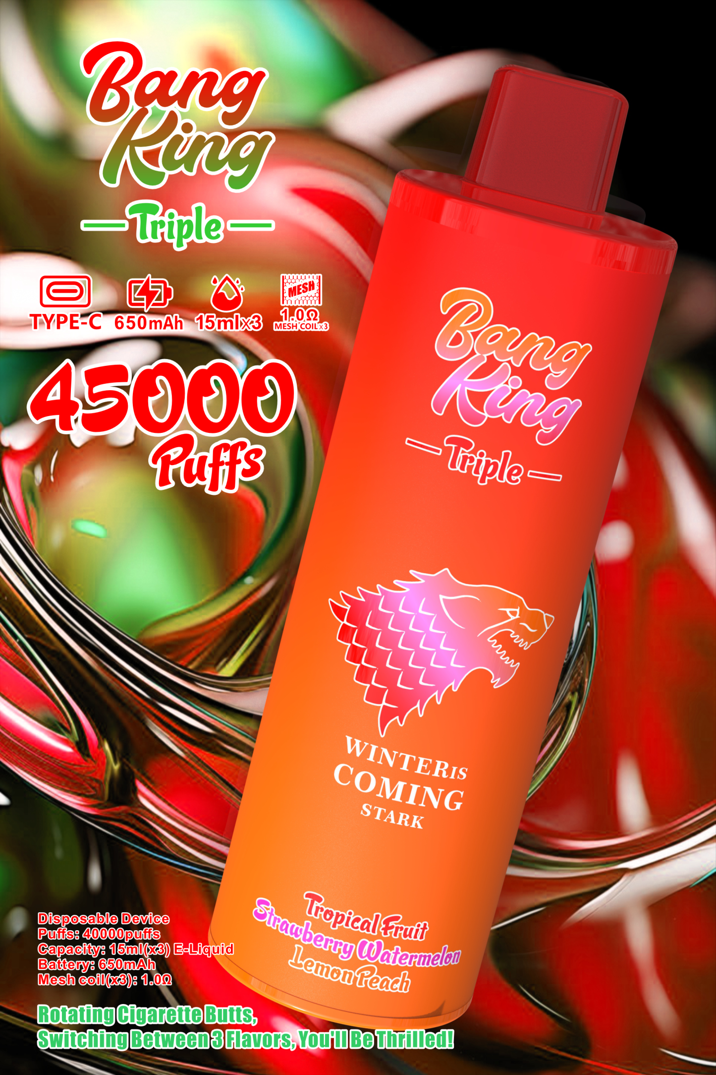Bang King 45000 Puff Electronic Cigarette Wholesale I Vape 40000 35000 45000 Vaper 3 Flavor in 1 Disposable Vape E Cig