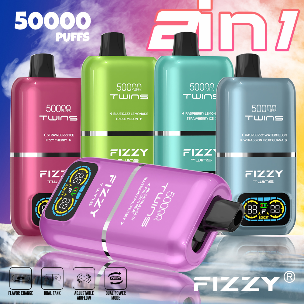 Fizzy Twins 50000 Puffs Bar 50ml E Liquid Big Vapor 50K Double Flavors Disposable Vape Pen Wholesale E-Cigarette