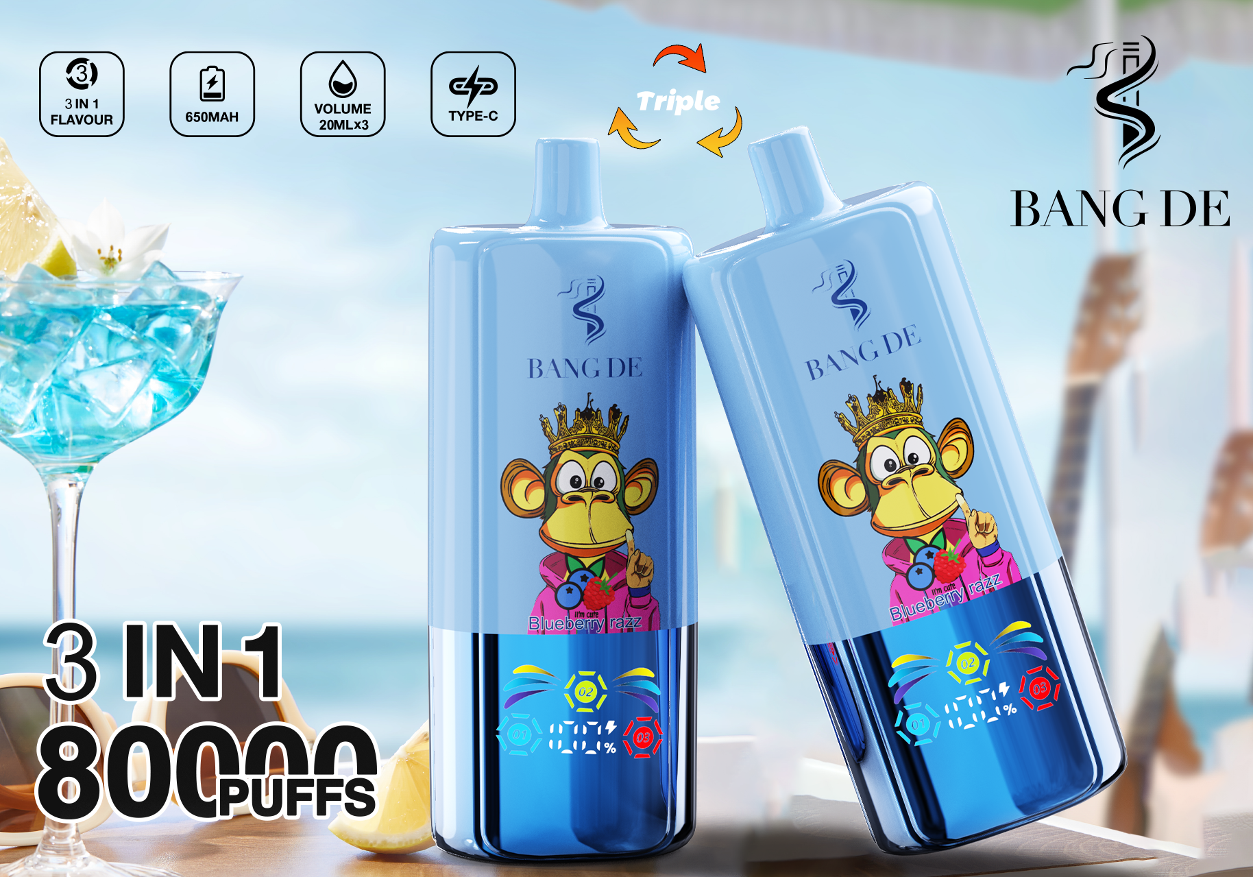  Bang DE 80000 Puffs Triple Flavors Vape Pen 80K 75K 60K 50K Pocket Hookah Factory Price Disposable Electronic Cigarette