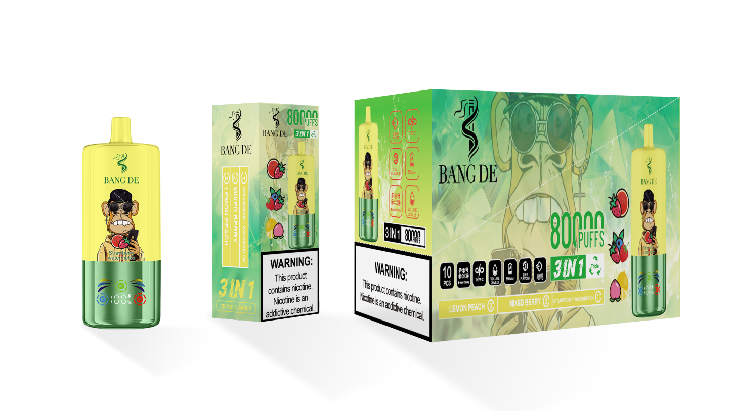 Bang De 80000 Puff Triple 3 in 1 Flavors Rechargeable Disposable Electronic Cigarette Multiple Fruit Flavors Vapor Smoke Vape Crystal Wape Sweet E Puff Tornado