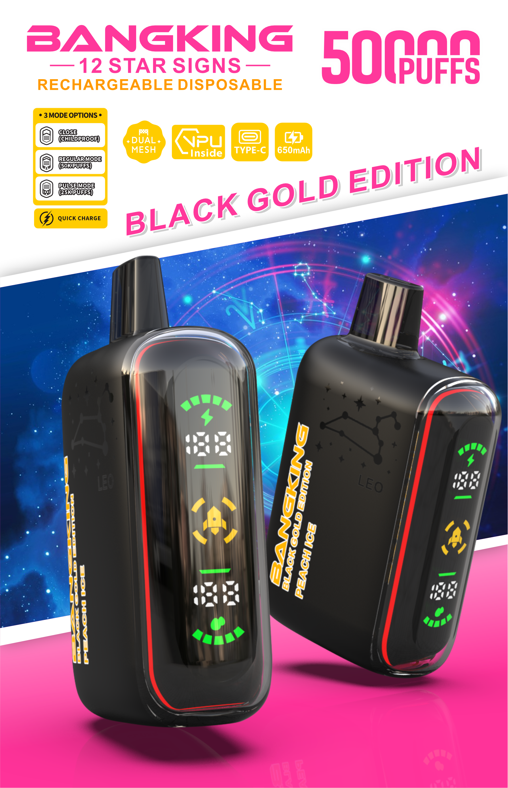  Bang King 50000 Puffs Black Gold Edition Bang Vape 50K 100K 300K Puffs Disposable E-Cigarette Desechables
