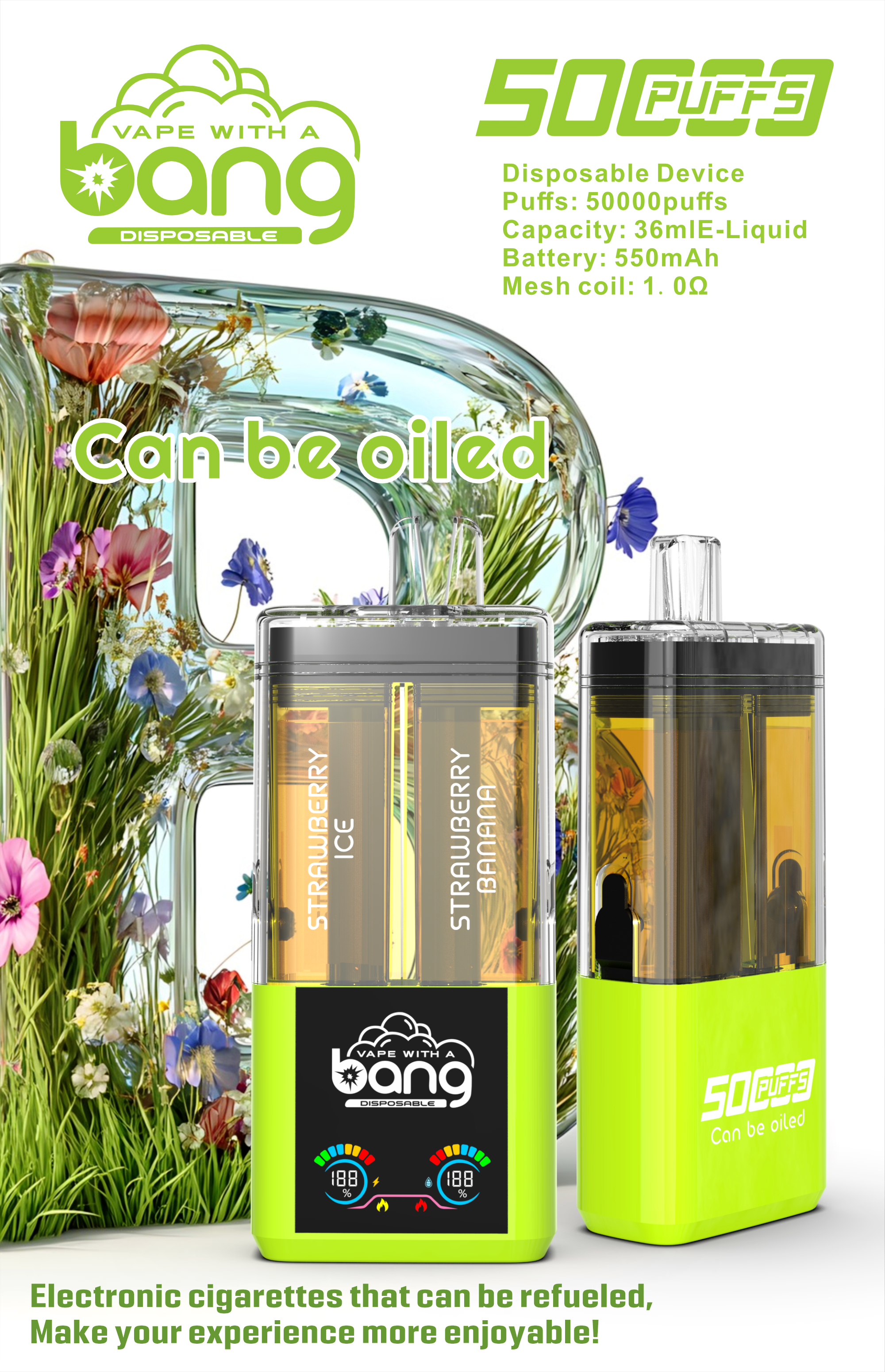  Bang 50000 Puff Vape 50K Disposable E-Cigarette E Hookah Charger Can Be Oiled Pocket Hookah