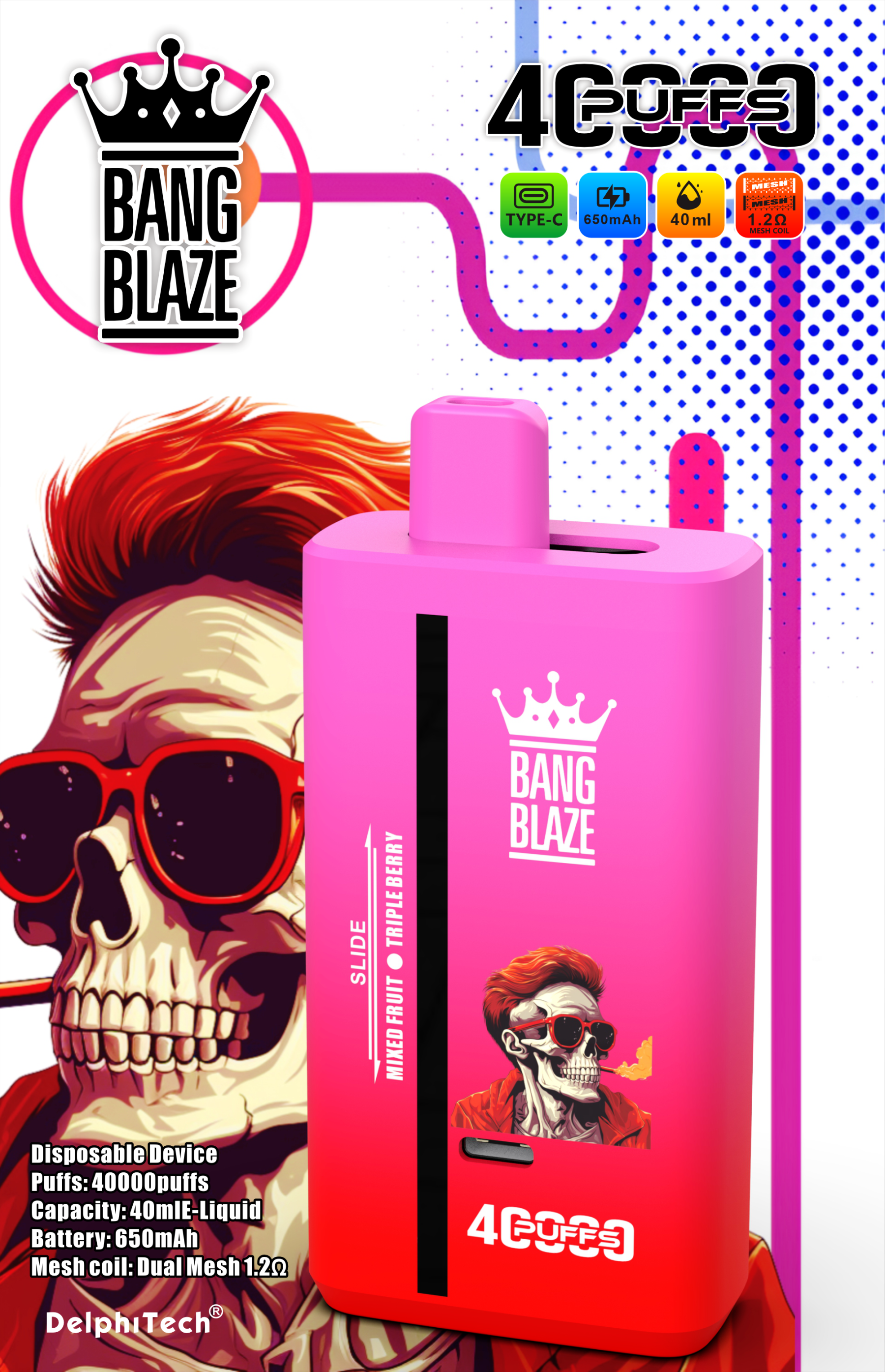 Bang Blaze 40000 Puff Puffs Disposable E-Cigarette Vaporizer Switch 12 Flavors Double Flavor E Vape