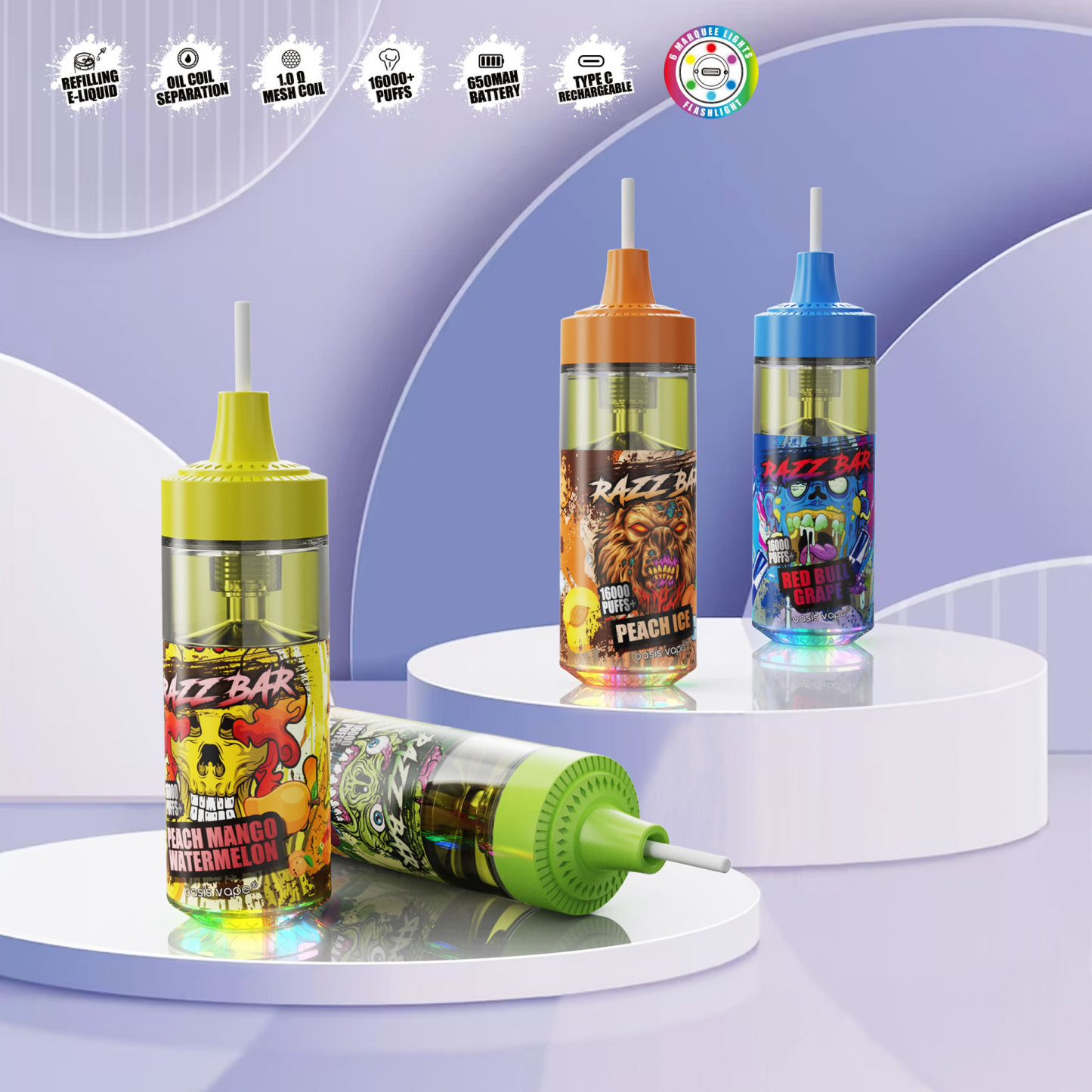 European Warehouse Razz Bar 16000 Puffs MOQ 50 Shipping Free Fill-Able Vape 20mg 50mg Nicotine E Cigarette Hot Europe Market