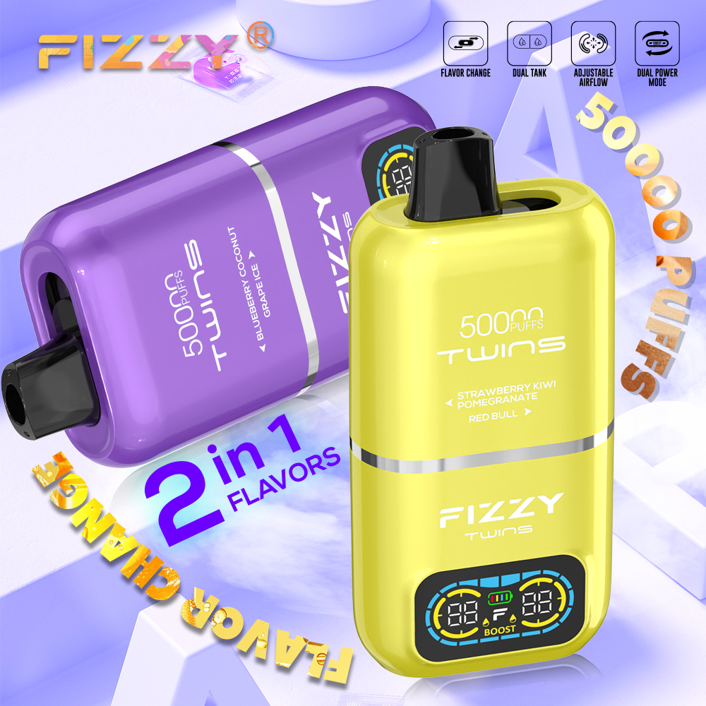 Fizzy Twins 50000 Puffs Bar 50ml E Liquid Big Vapor 50K Double Flavors Disposable Vape Pen Wholesale E-Cigarette