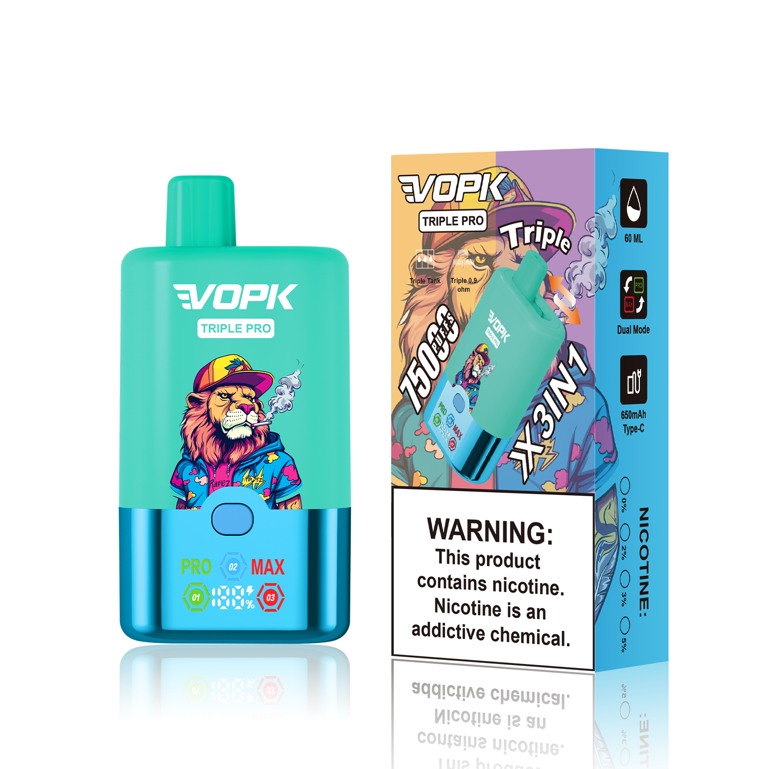 Vopk 75000 Puffs Vape with LED E-Liquid Display Grape Ice · Strawberry Watermelon Cherry