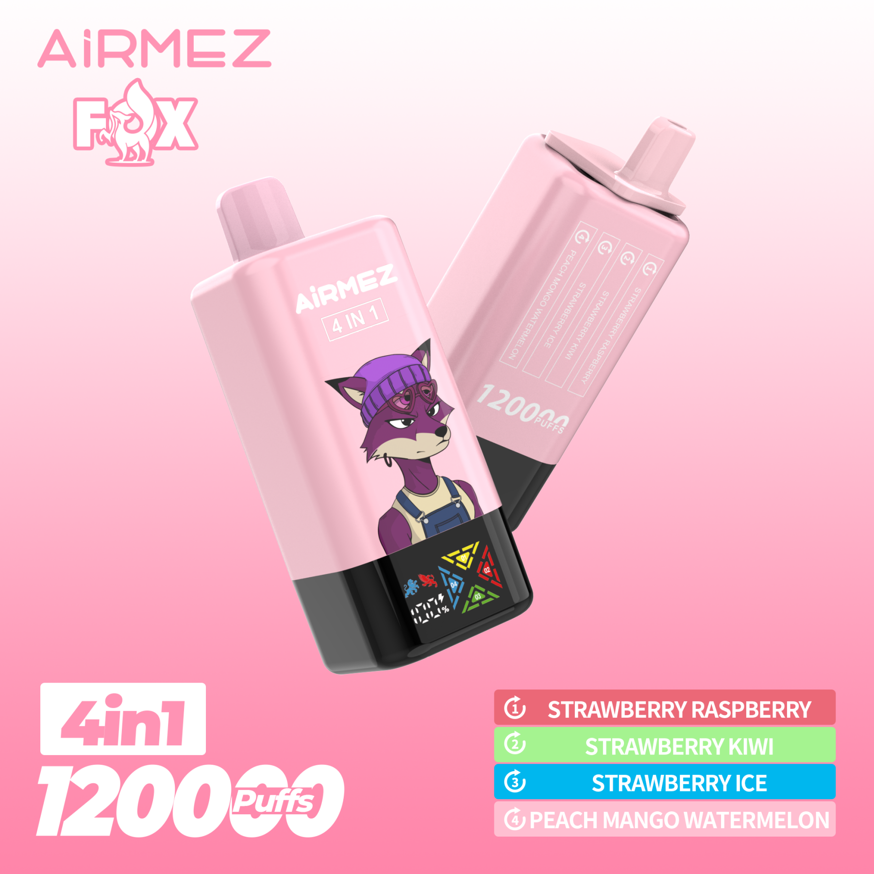 Airmez 120000 Puff 120K Puffs 100000 Puff Triple Flavors 4 In1 Vaper Airmez Fox 120000 Puffs 85K 50K Disposable Vape Big Screen Vape