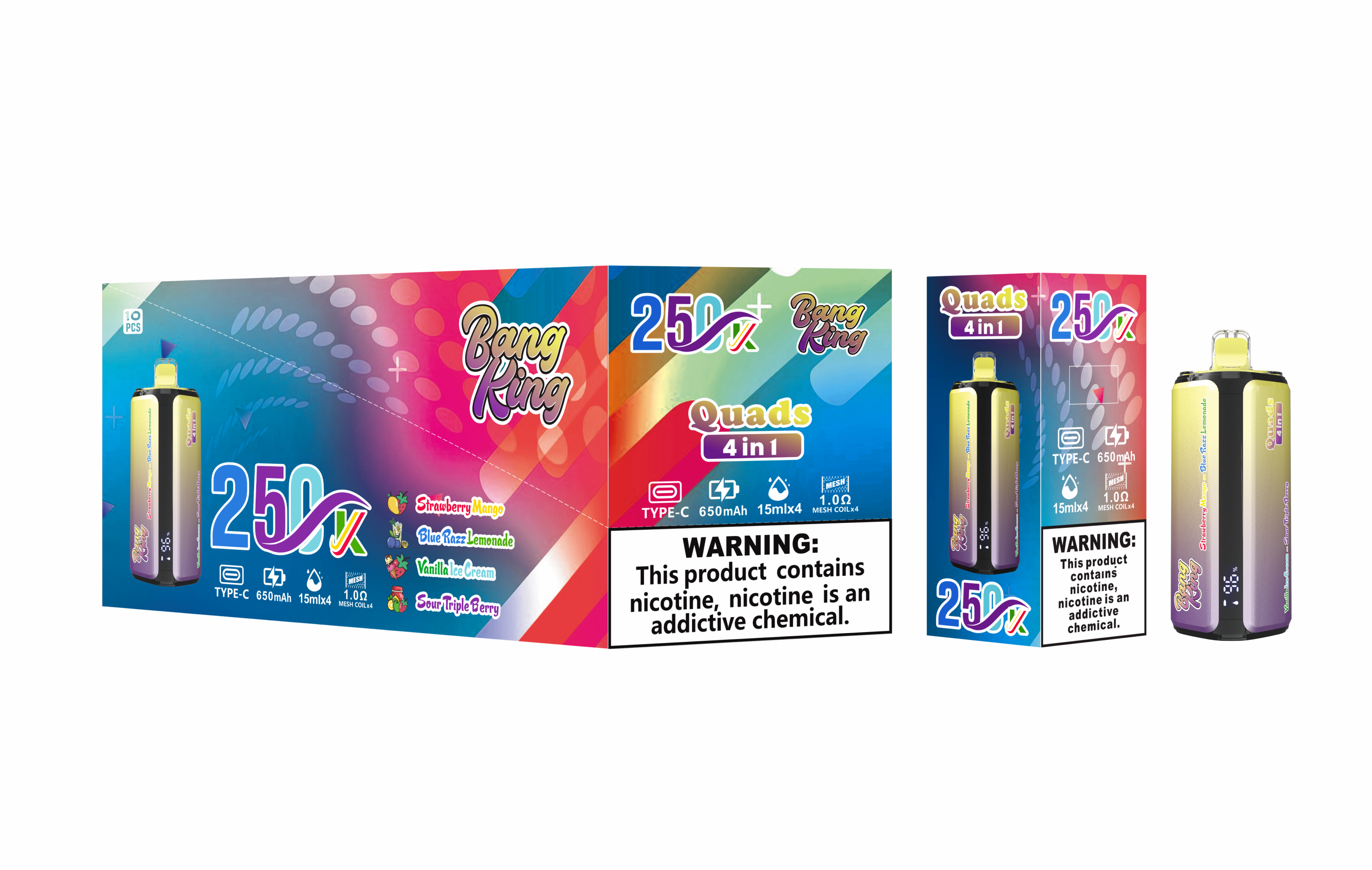 EU Warehouse Bang King Vape 4 in 1 250K Puff Vape 250000 Puff Disposable Vape Best Vape Disposable Vape 200K 300K Bang Ecigs Spain Germany Stock