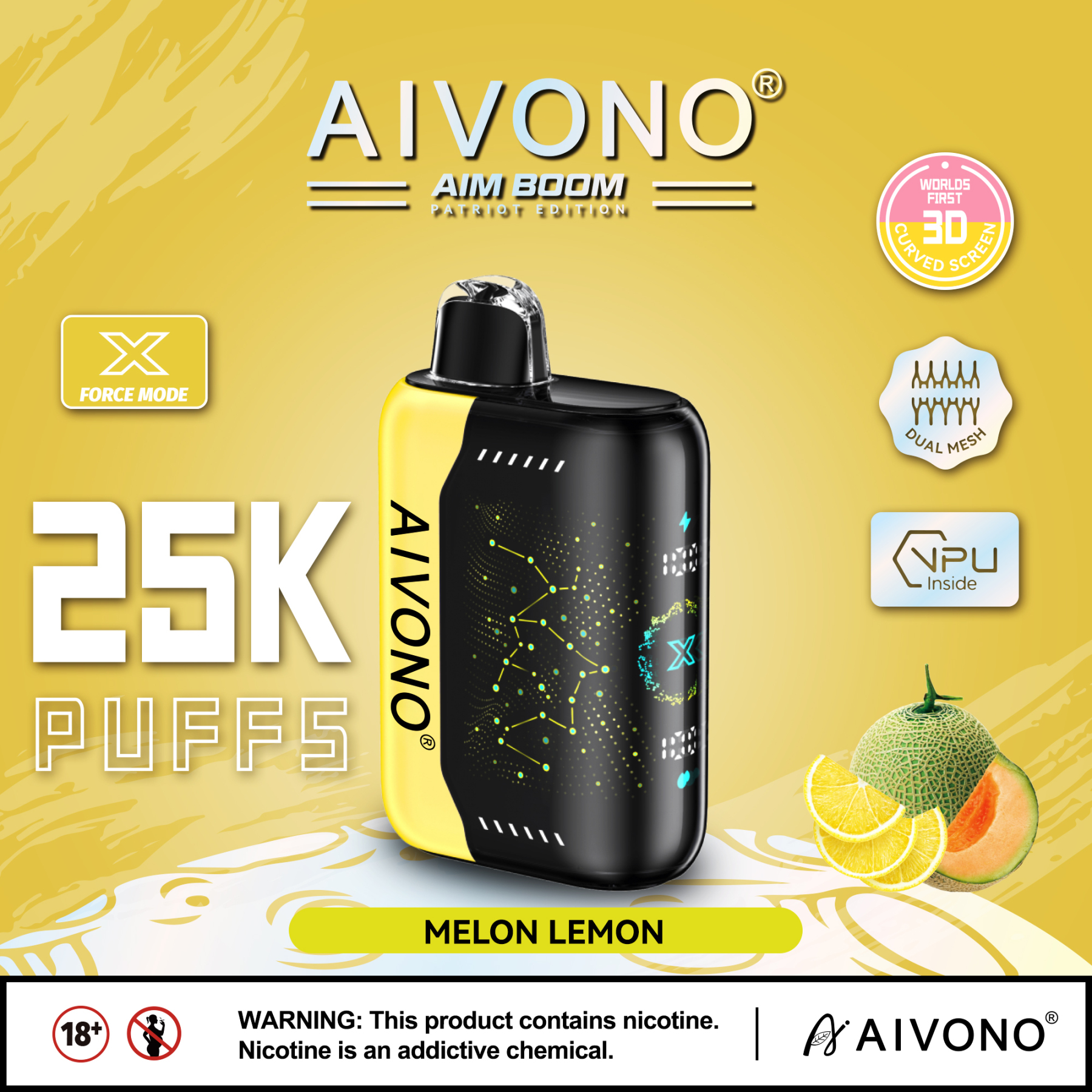 Original Aivono Aim Boom 25000 Puffs Nicotine Salt Content: 5% /3%/2%/0% Disposable Electronic Cigarette Fruit Flavor Latest Starry Screen Factory