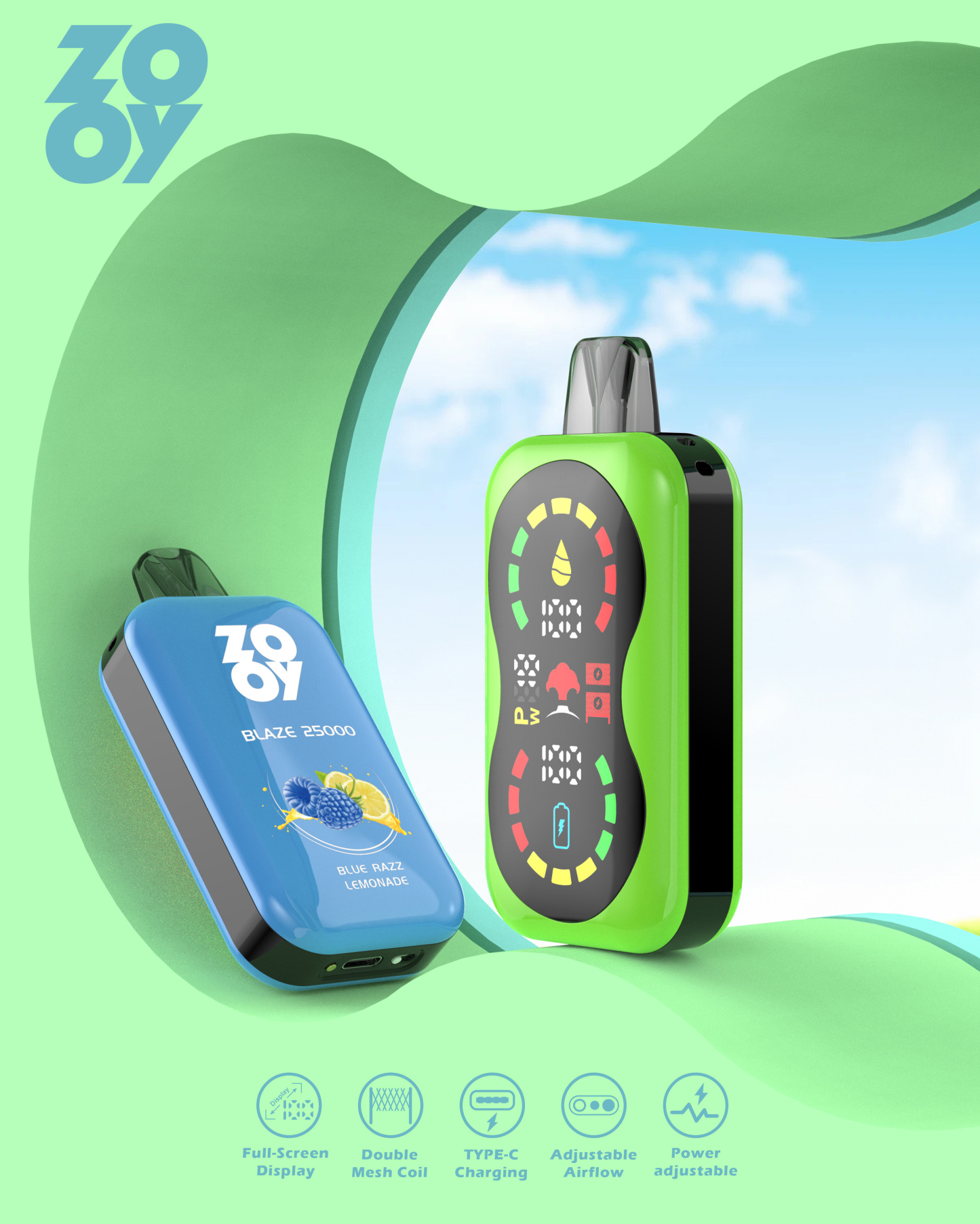  EU Warehouse Zooy Blaze 25000 Puffs Mini E-Cigarette Starter Kit Hookah Vaporizer Atomizer