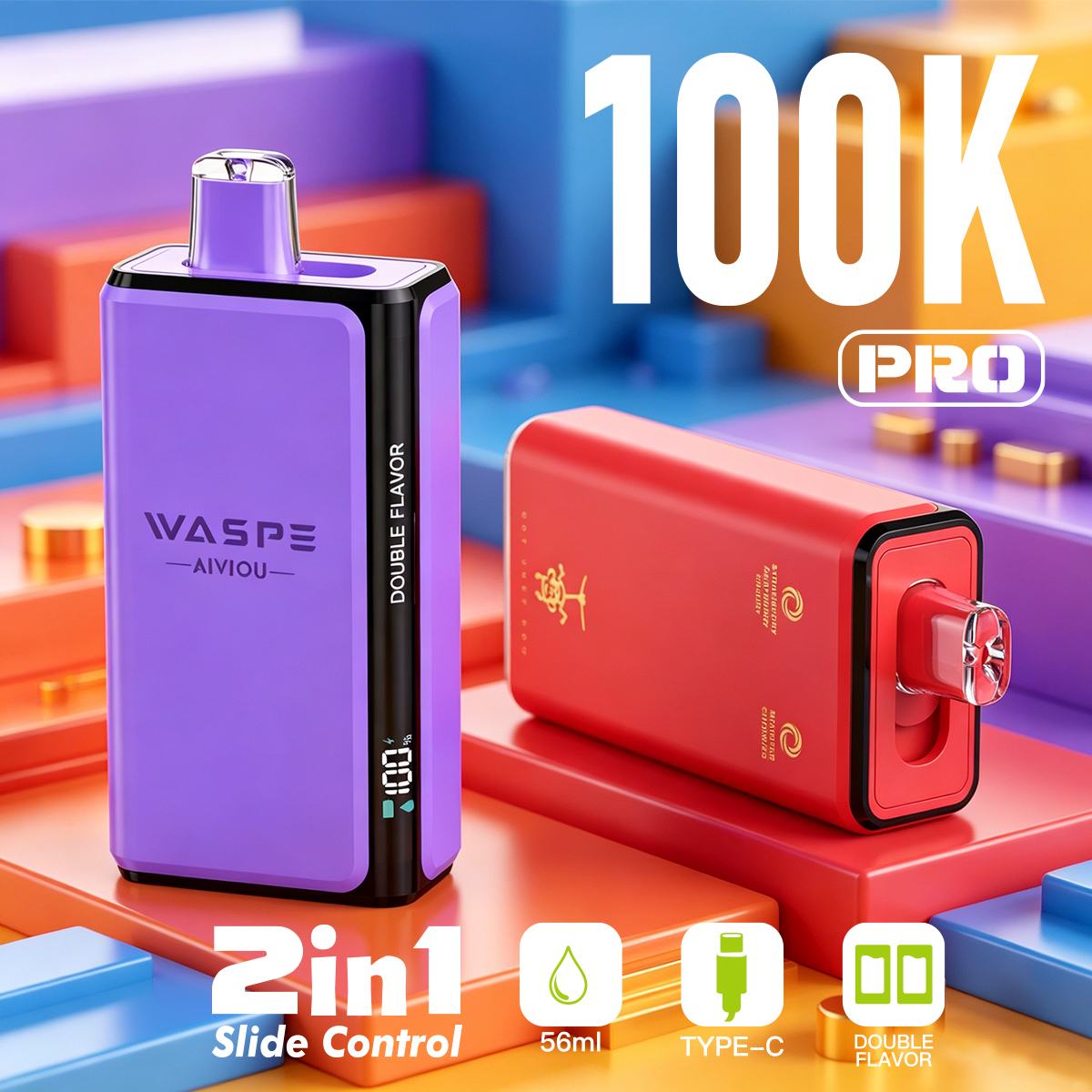 Wholesale Disposable Vape Waspe 100K PRO Puffs 2in1 Intelligent Smoke Double Flavors EUwarehouse