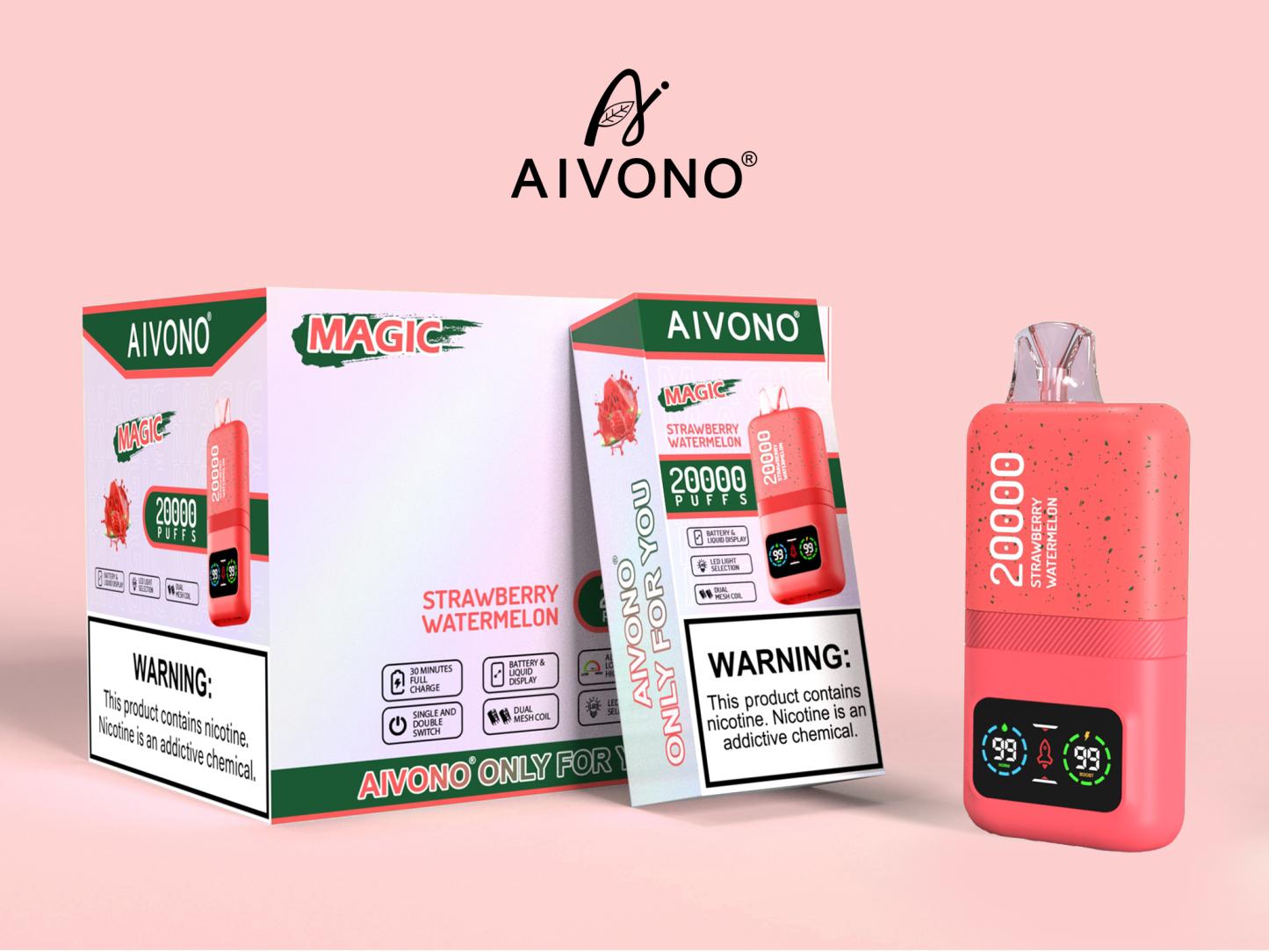 Original Aivono AIM MAGIC 20000 Puffs Smart Screen Vape Disposable Electronic Cigarettes Digital Display Puff 20k 0% 2% 3% 5% 24ml Prefilled Pod Dual Mesh 600mah Rechargeable Battery Pen-Ecloudvaping